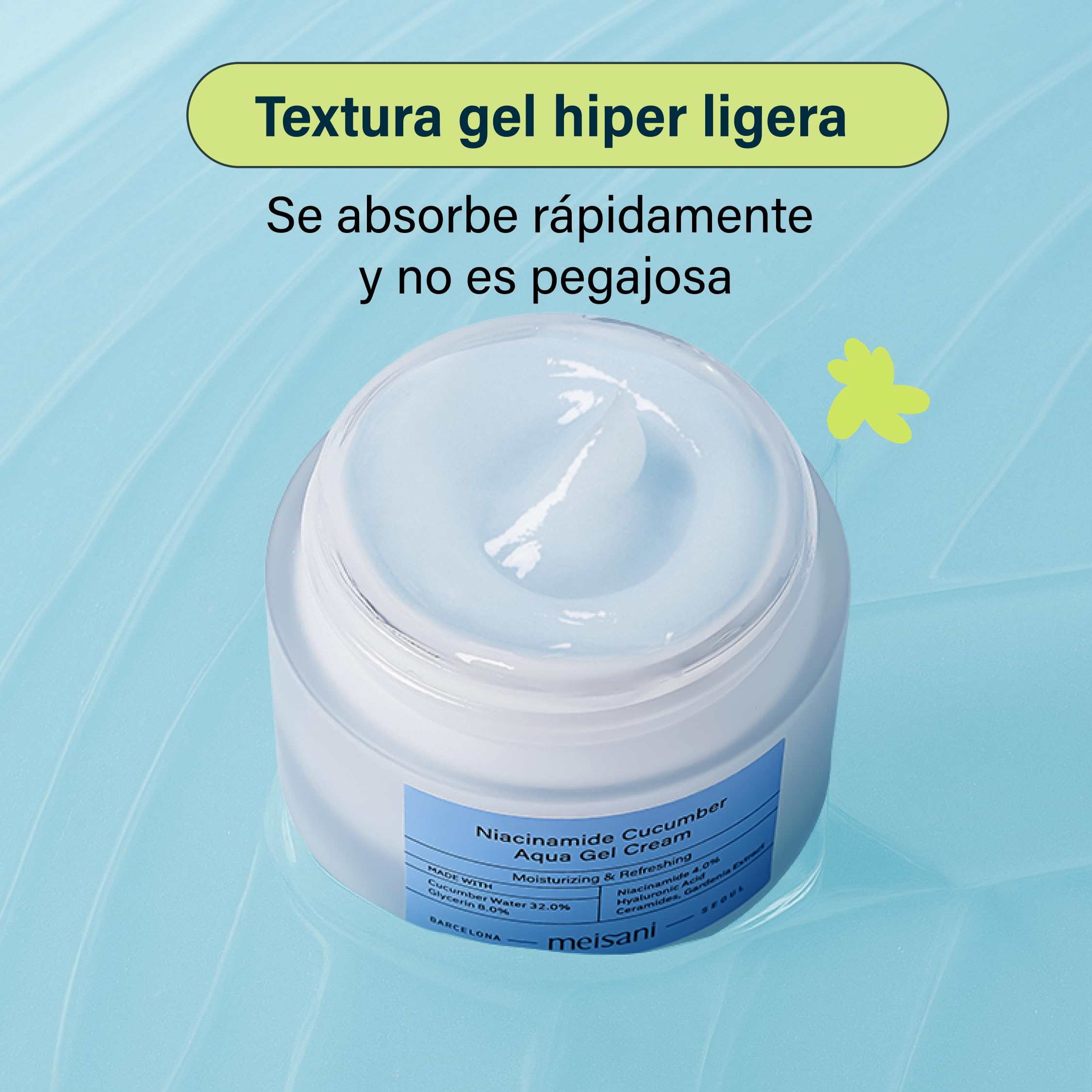 Meisani Niacinamide Cucumber Aqua Gel Cream, Crema facial refrescante con pepino y niacinamida, textura gel (50ml)