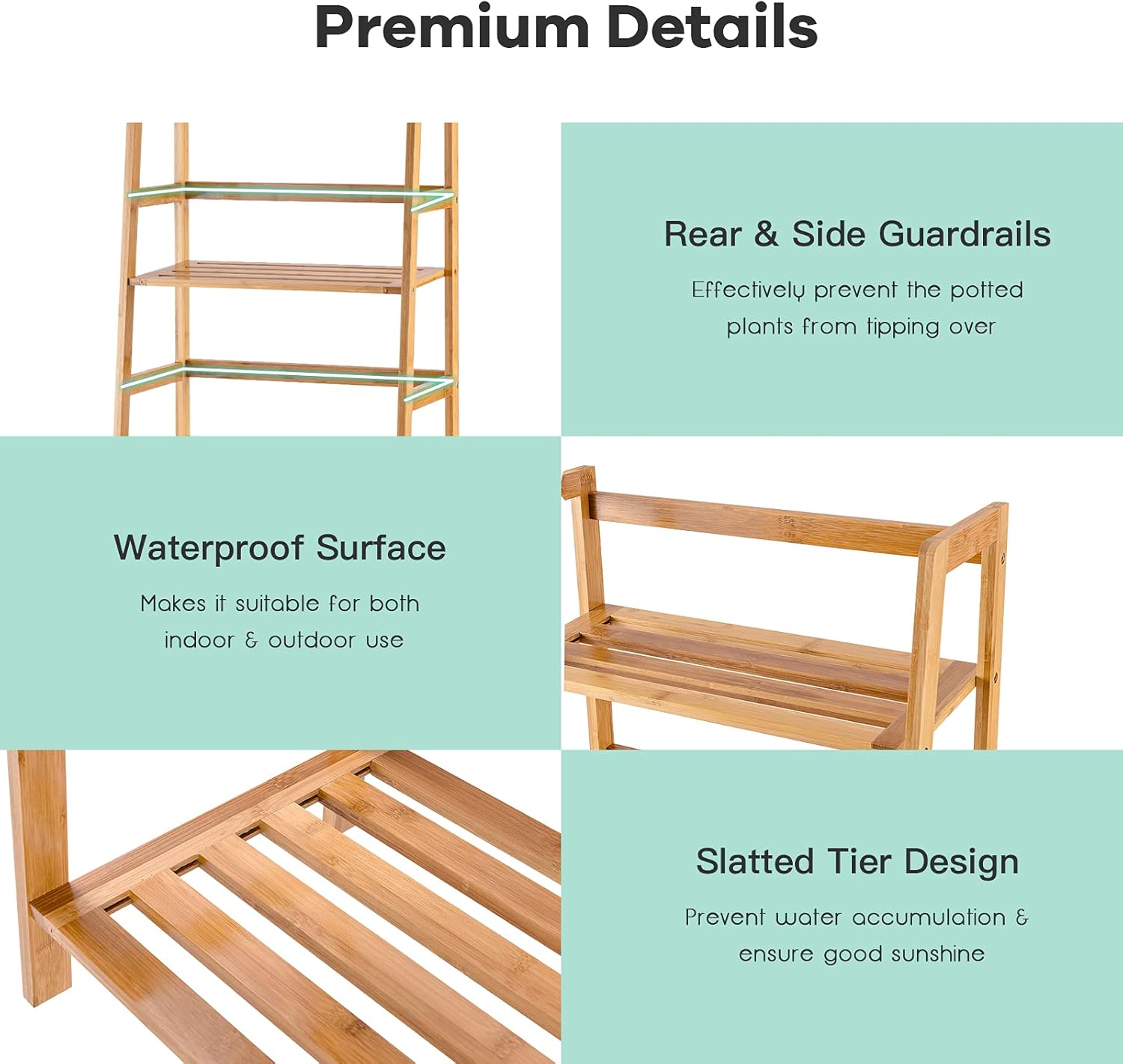 Giantex 4-Tier Bamboo Plant Stand Flower Pots Holder Display Shelf, 47.5inch Ladder Shelf Plants Organizer Rack for Patio Balcony Garden Home, Bookcase Planter Storage Shelving Unit Indoor Outdoor