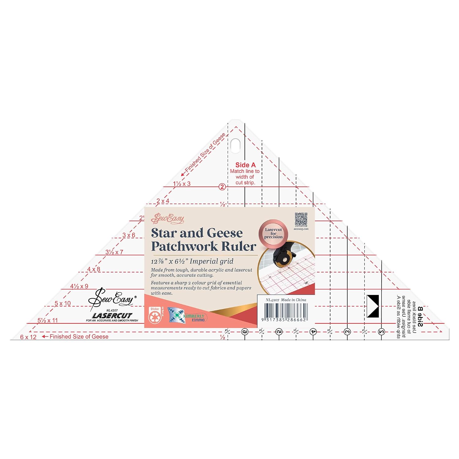 Sew Easy 45° Diamond Template – Quilting & Patchwork Rule for Applique Sewing, Transparent Acrylic Non-Slip