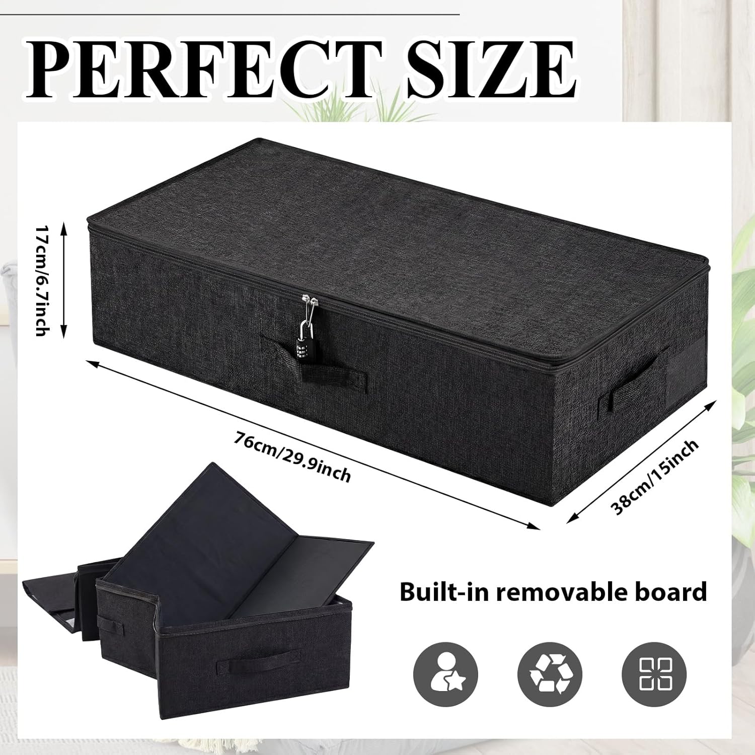 Briwooody 29.9 x 15 x 6.7 Inch Large Discreet Lockable Personal Item Storage Bag Under Bed Storage Box Organizer with Zipper Lid Underbed Clothes Shoe Container for Dorm and Home(Black)