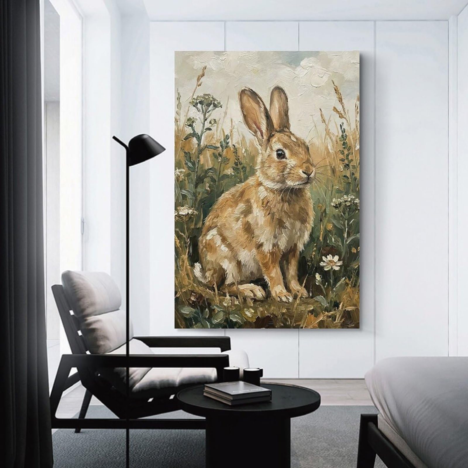 Junmoney Painting of A Rabbit in Tall Grass Home Decor Wall Art 12x18inch(30x45cm), for Office, Study Or Home Workspace, Home Office Artwork with Decorative Appeal