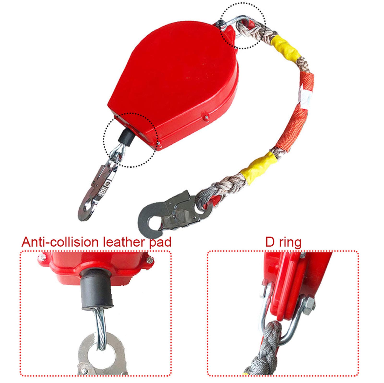 DFGENLY Anticaídas Retráctil Dispositivo, Retráctil Elemento Anti-caída, Portátil Limitador de Caída Personal Sistema de Sujecion, Carga 440lb, Cordón de Seguridad con Cierre de Gancho