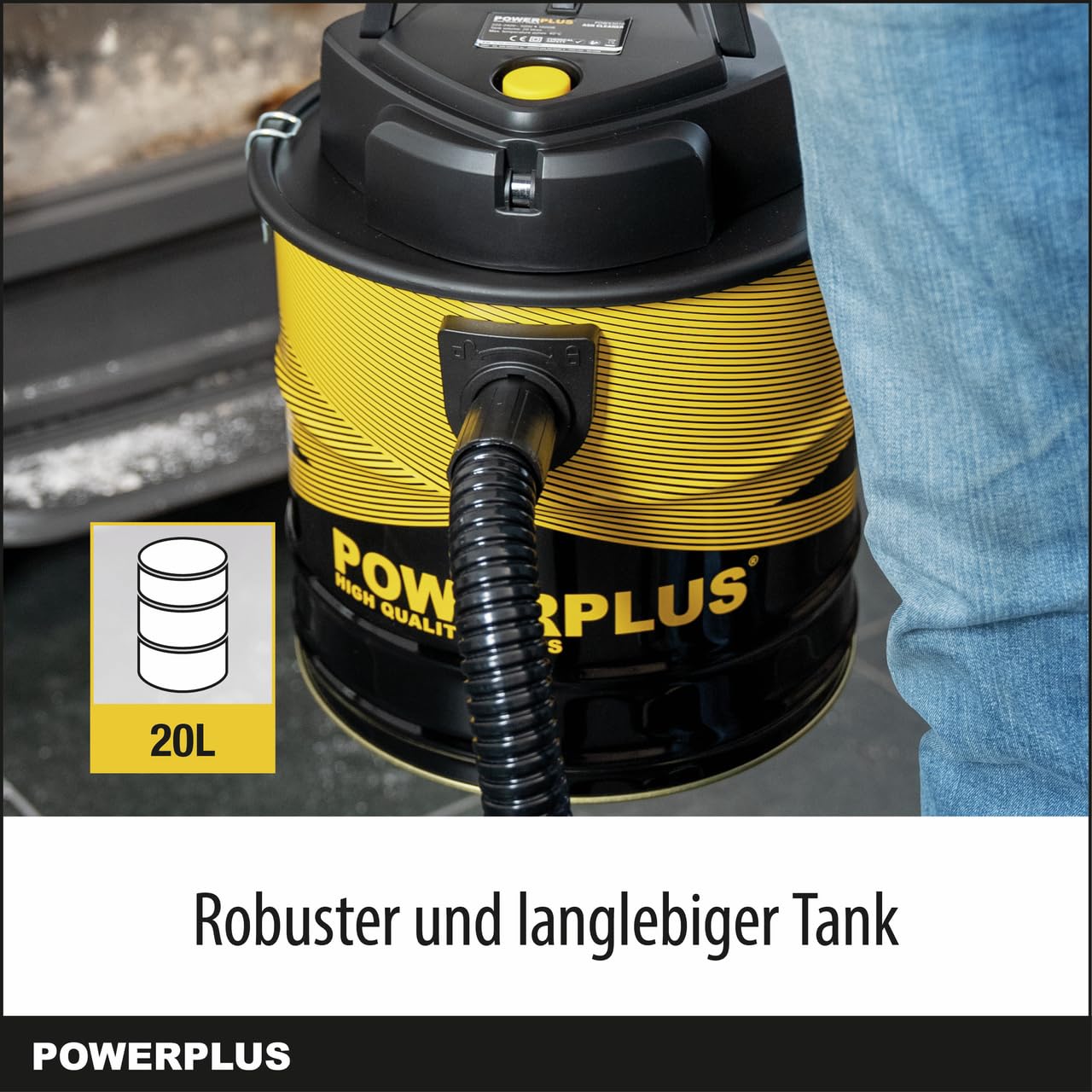 POWER plus Staubsauger POWX3018 Aschesauger für Kamin - 1800W - 20L Auffangbehälter - 2m Kabel - Inkl. Blasfunktion und austauschbarem Filter - Geeignet für Kamin, Werkstatt, Grill und Ofen
