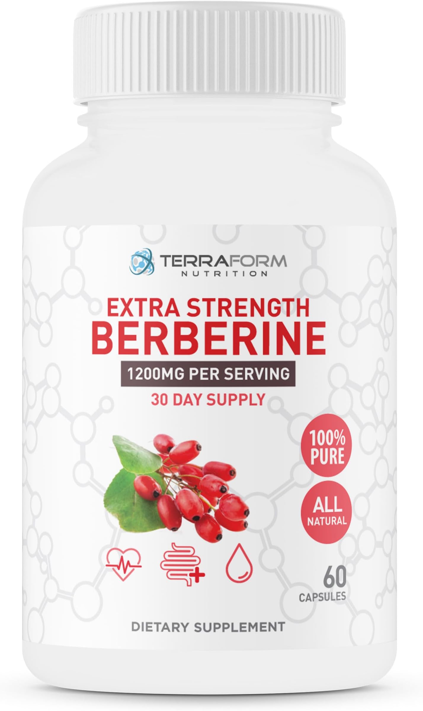 Berberine HCL 1200mg Daily - High Potency Pure Berberine Supplement 600mg per Capsule - 60 Capsules - Supports Metabolic Health, Energy & Wellness - Made in USA