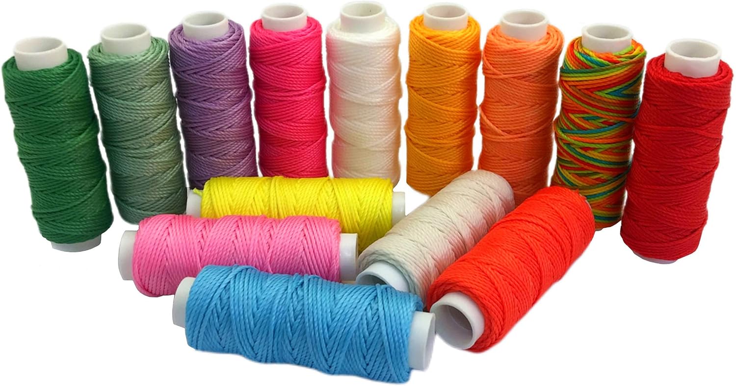 FQTANJU Wax Thread 14 Colors Waxed Cords Polyester Leather Sewing Thread Wax Strings for Macrame, DIY Bracelets Making, Bookbinding, Handcraft or Leather Projects