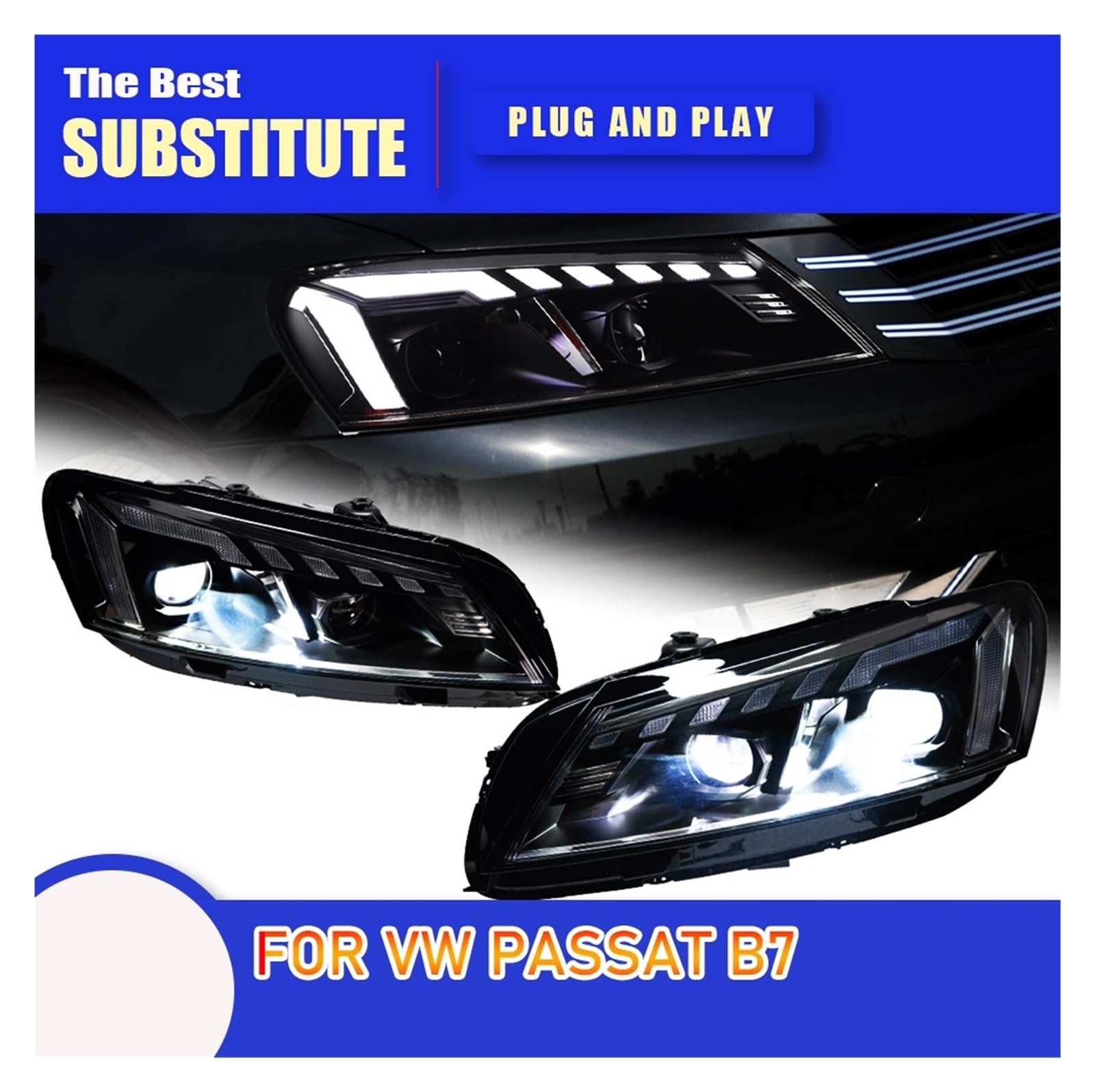 Reflektor przedni kompatybilny z VW Passat B7 Reflektor 2011-2015 Reflektor wersja amerykańska DRL Kierunkowskaz Angel Eye Projektor Soczewka