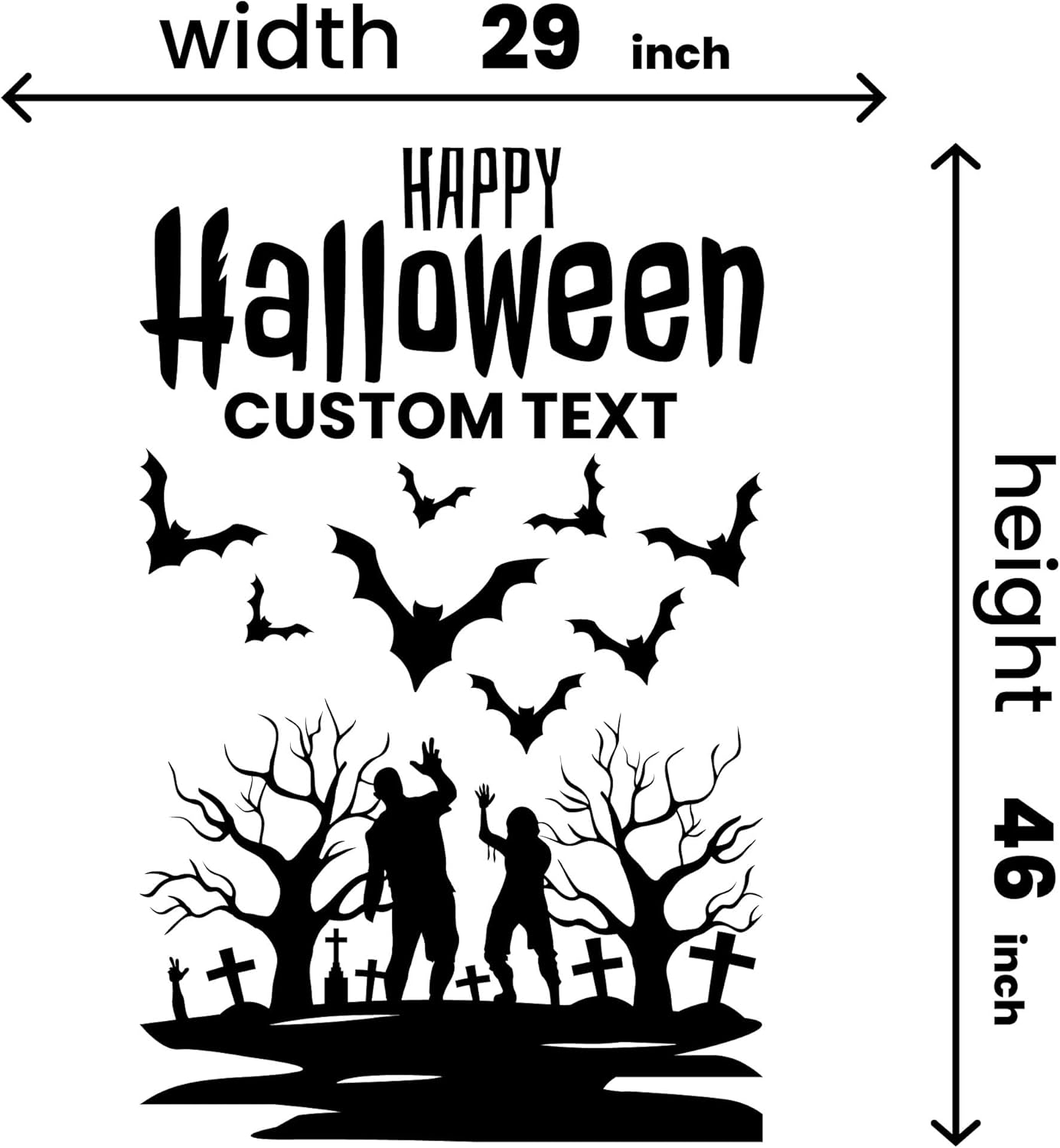 Halloween Silhouette Sticker - Halloween Cemetery Bats Sticker for Notebook Car Laptop - Custom Text - Halloween Design - Original Gift for Halloween Celebration 29x46 in inches