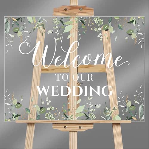 Welcome Wedding Sign - 24 x 18 Inch Acrylic Greenery