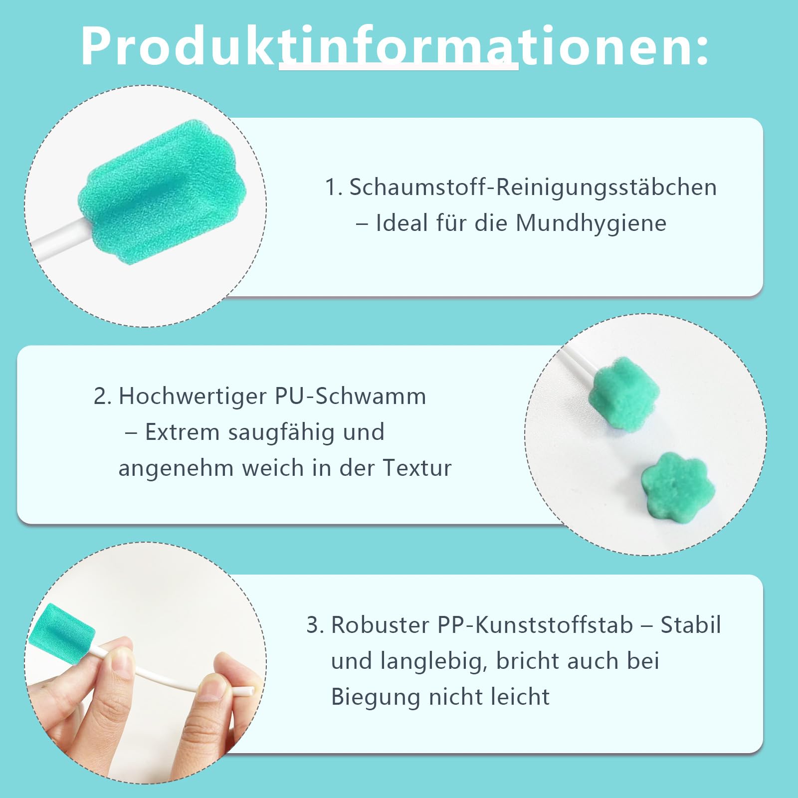 250 Stück Mundpflegestäbchen, Einweg Mundpflege Schwamm Tupfer, Mundpflege Mundhygieneschwamm, Geschmack neutral, Sterile Tupfer für die Mundhygiene in Zahnarztpraxen (Grün)