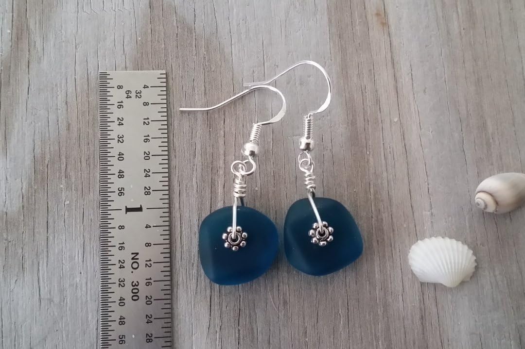 Yinahawaii Handmade Sea Glass Earrings For Women, Hawaiian Wire Teal Earrings, Beach Jewelry For Women, Unique Earrings for Women, Sea Glass Jewelry, Handmade Earrings For Her