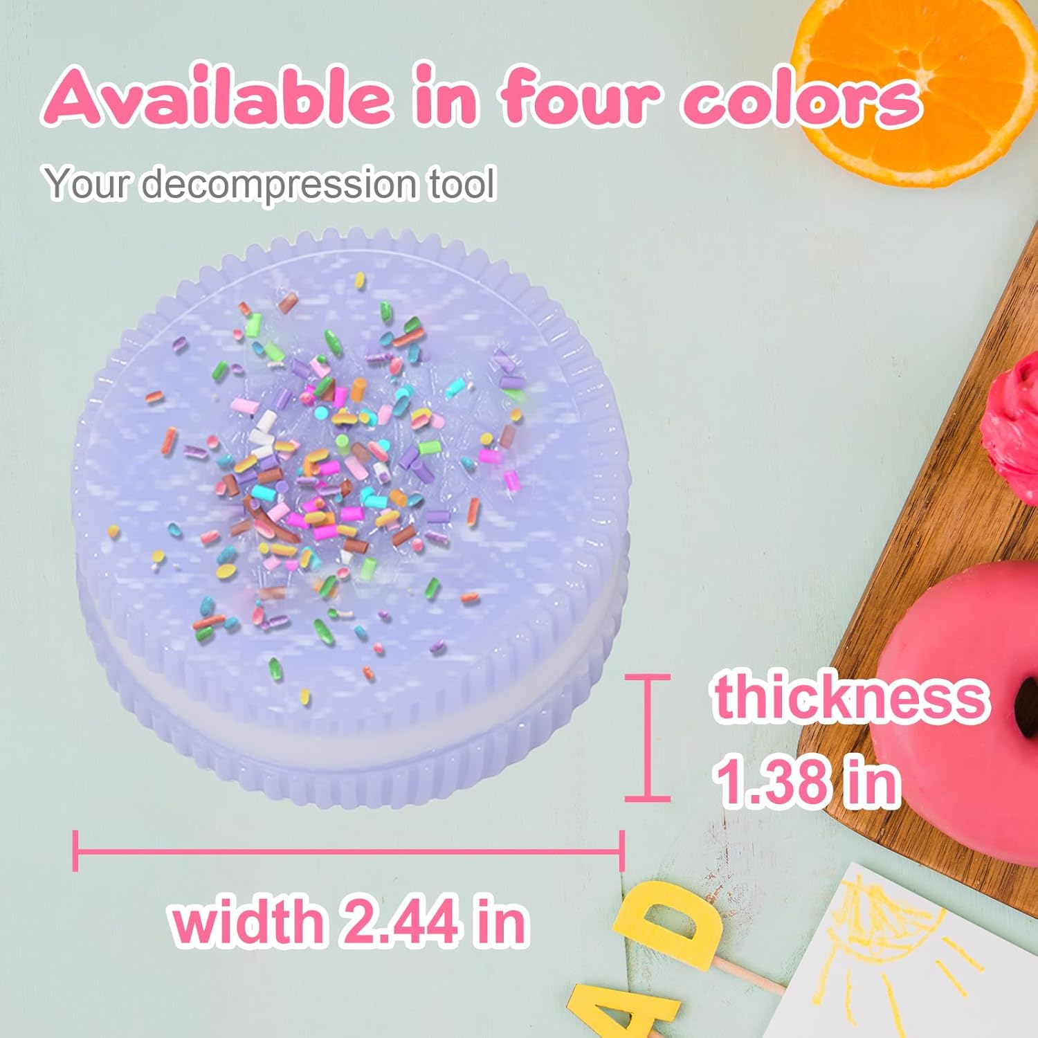 4pcs Handmade Soft Cookie Squishy Silicone Stress Relief Squishy Toy Pink Cookie Dessert Kawaii Squishies Fidget Toy Stress Relieving Fur Ball OPP Packaging Gifts (4pcs)