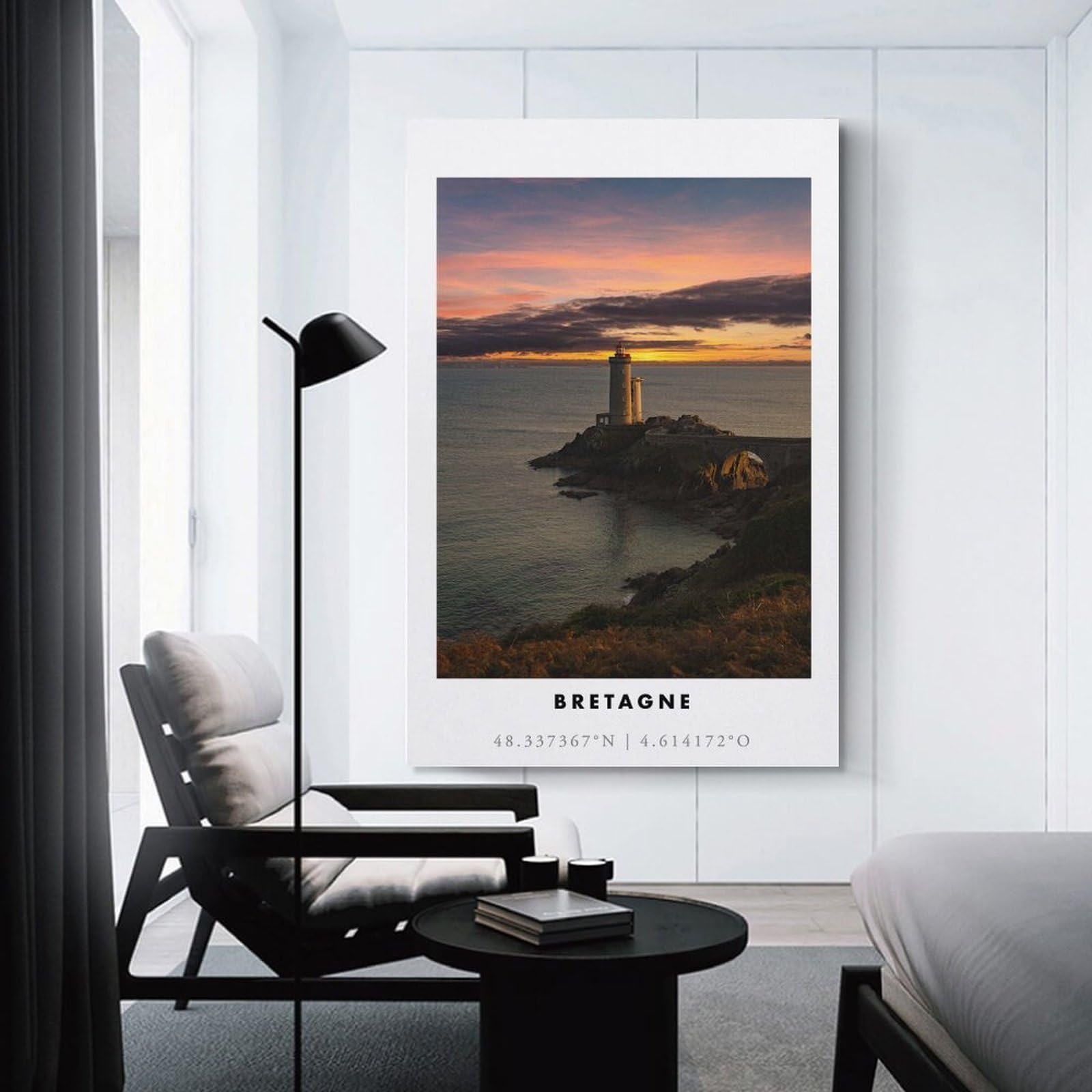 Junmoney Home Decor Wall Art Lighthouse Sunset in Bretagne, 20x30inch(50x75cm), for New Homes, Bedrooms Or Workspaces, Decorative Present for New Homes