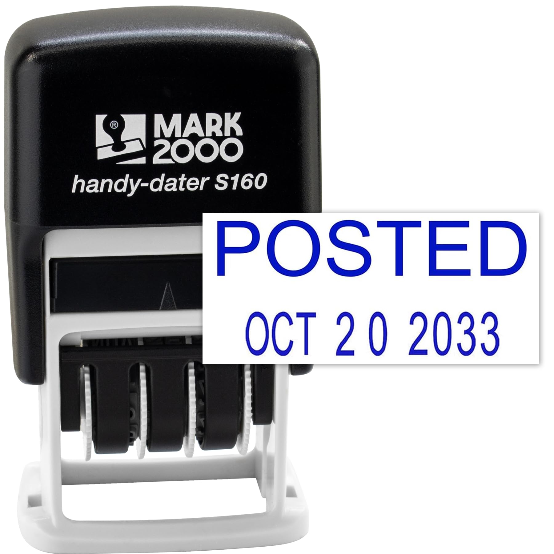 Mark 2000 Self-Inking Rubber Date Office Stamp with Posted Phrase & Date - Blue Ink (Handy-Dater S160), 12-Year Band