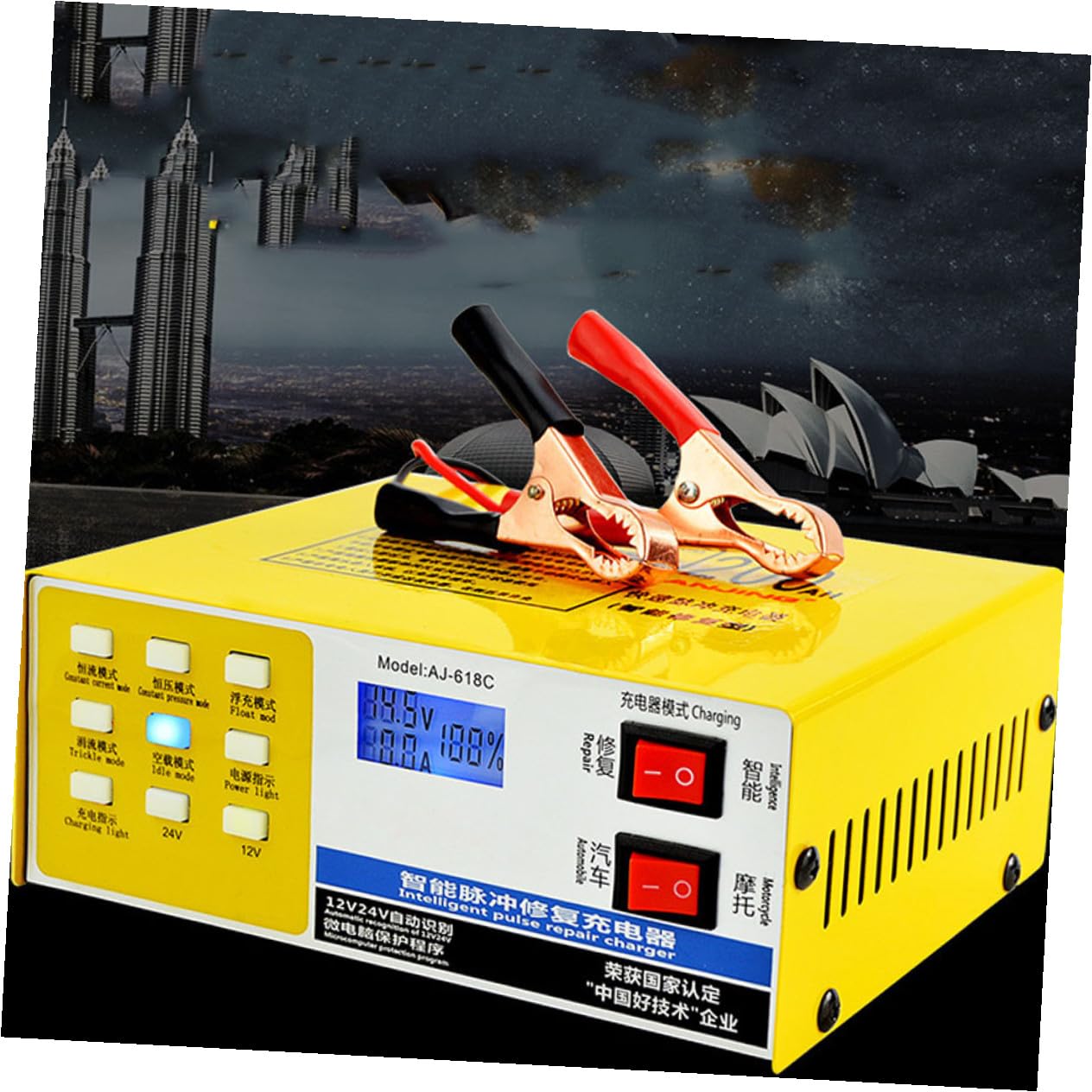 Alipis Caricabatteria per Auto 12v 24v Completamente Automatico Spegnimento Automatico, Compatibile Batterie Veicoli a Due Ruote e Auto, Alta Potenza e Sicurezza Garantita
