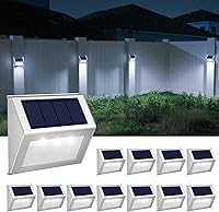 JSOT 12 Pack Solar Fence Lights - Waterproof Stainless Steel Deck & Stair Lights for Pathway, Patio, Garden - Cool White