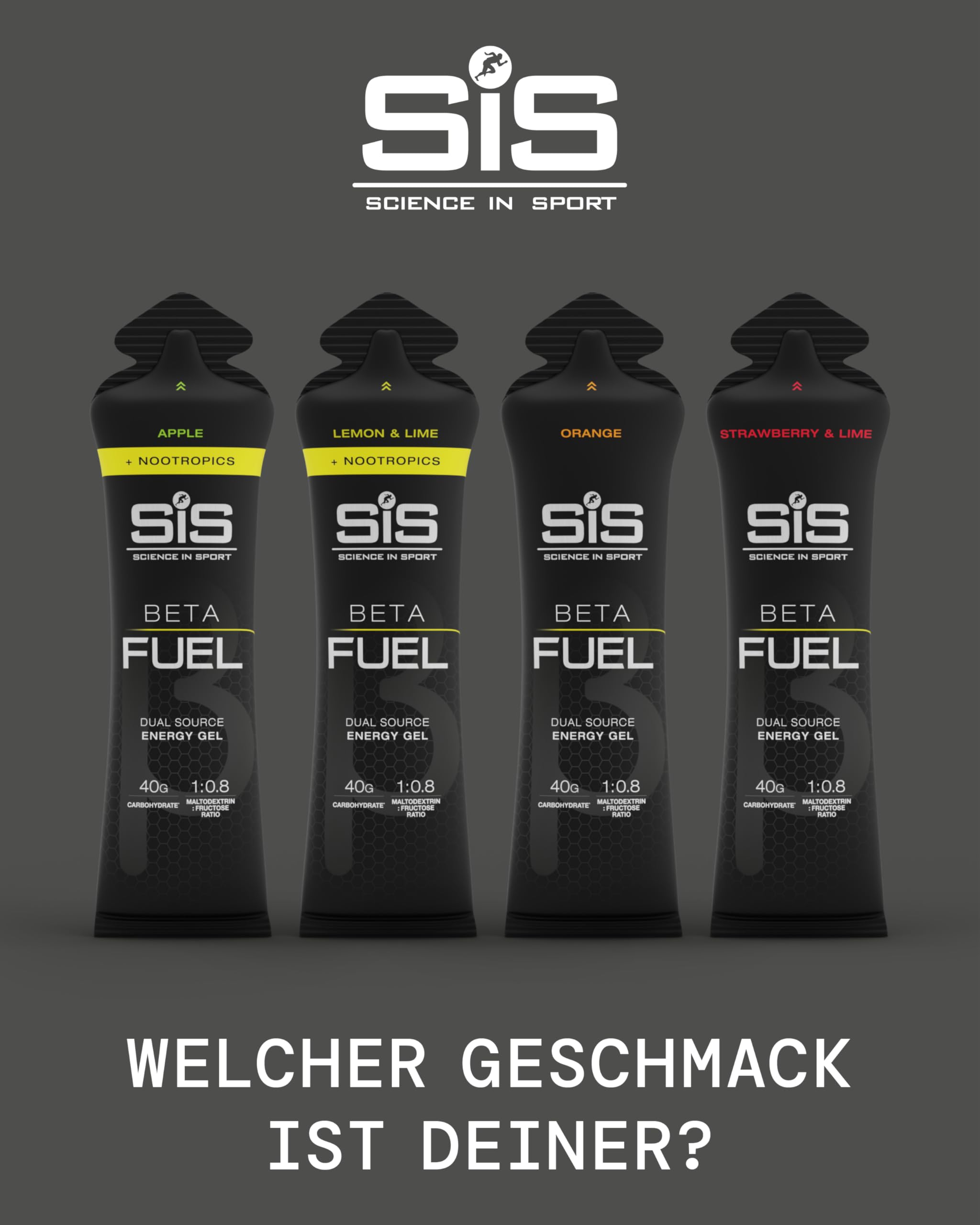 Science in Sport Beta Fuel Gel, 40g Carbs, Verhältnis Maltodextrin zu Fruktose 1 zu 0,8 verbessert Kohlenhydrataufnahme, reduziert Unwohlsein, Energiegel für Sportler, 30x60ml, Erdbeere & Limette