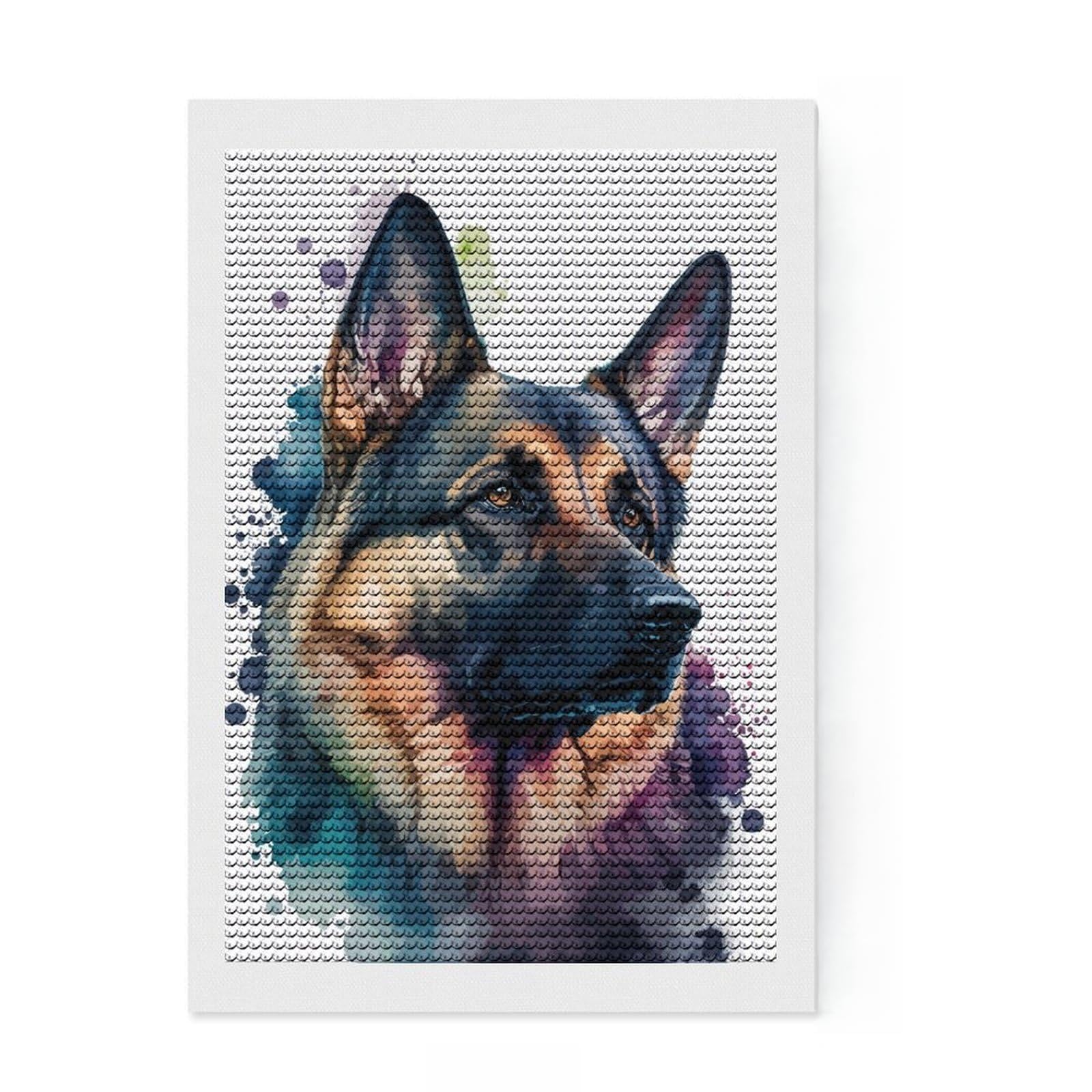 Junmoney German Shepherd Diamond Painting Kit 8"x12", Aesthetic Room Decor, Christmas Gift, Farmhouse Decor, Holiday Gift Idea