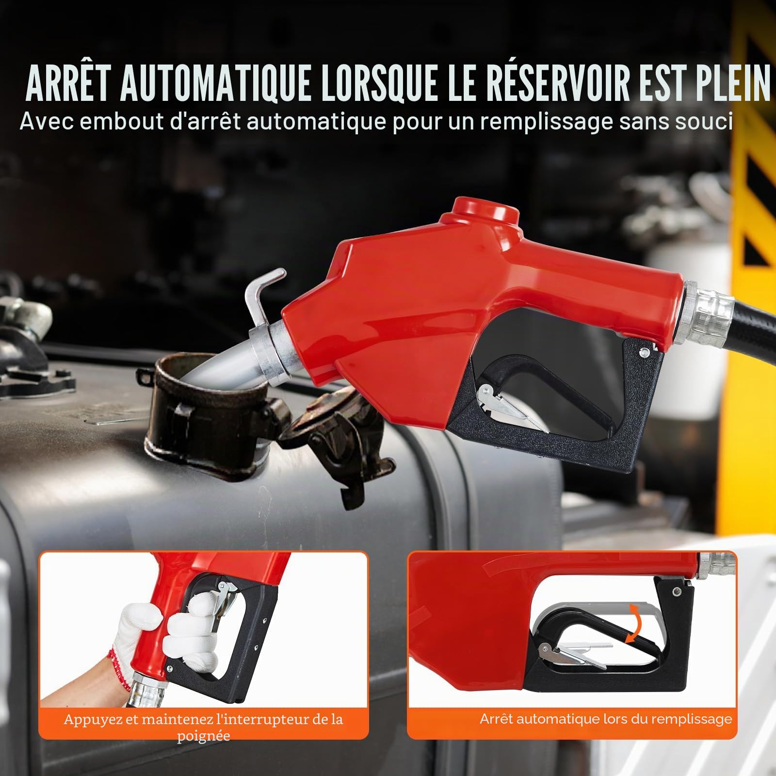 VEVOR Pompe Transfert Carburant 12 V CC 75,7 L/min 1/4 CV Pompe d'Extraction Essence avec Buse Automatique, Tuyau d'Aspiration, pour Mélange d'Essence, Diesel, Kérosène, Éthanol, Méthanol, Biodiesel