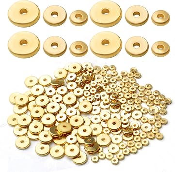 200pcs 4mm/6mm/8mm Gold Flat Round Spacers Beads Brass Rondelle Disc Spacers Loose Beads Jewelry Bead Spacer for DIY Bracelet Jewelry Crafts Making