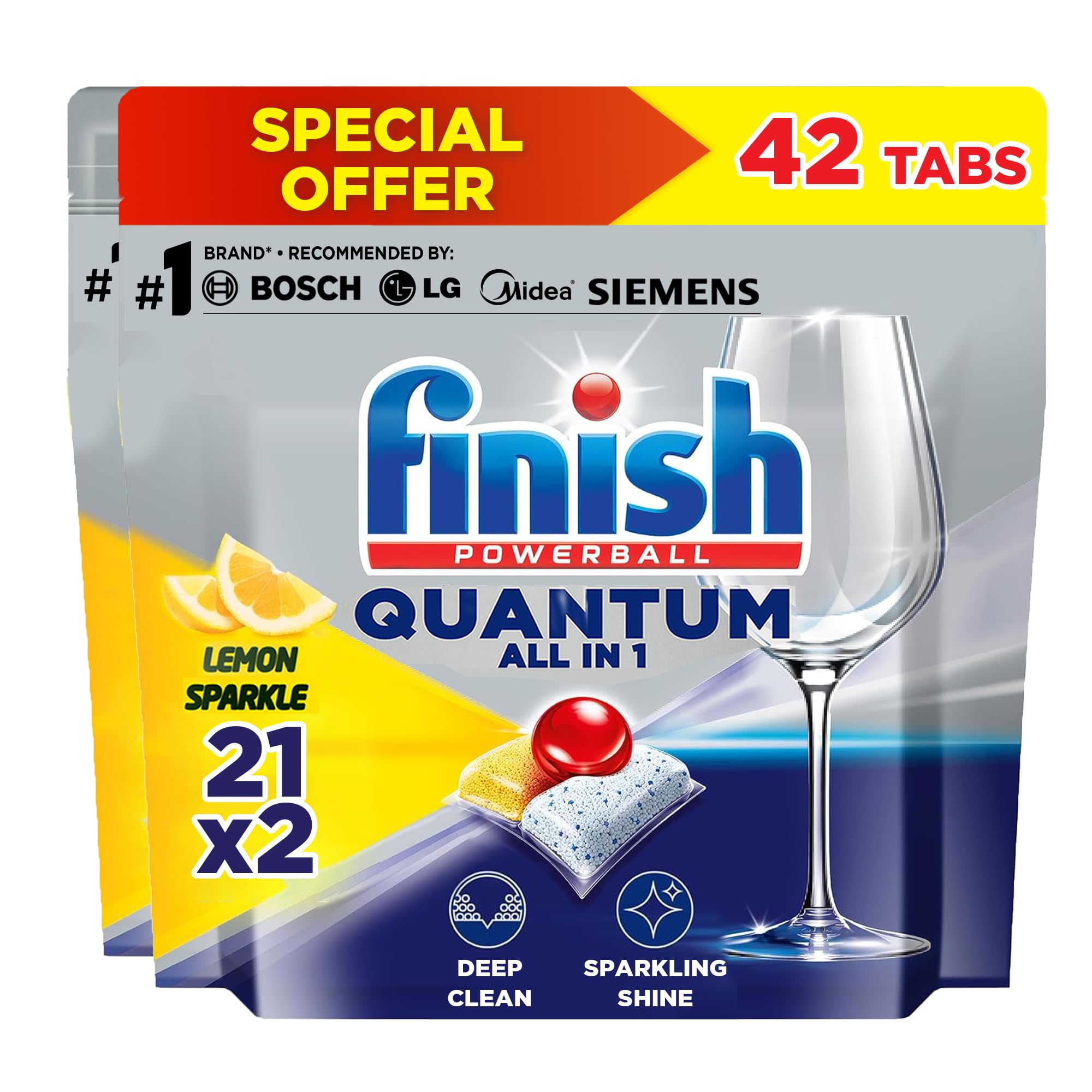 Powerball Quantum Dishwasher Detergent, Lemon Sparkle Scent, 21 Tabs x 2