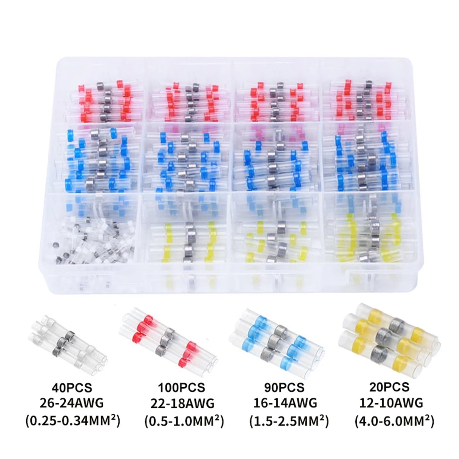 Kit de conectores de empalme aislados de cable eléctrico, tubo de envoltura de soldadura resistente al agua, terminales de conexión termorretráctiles mixtos(250PCs With Box)