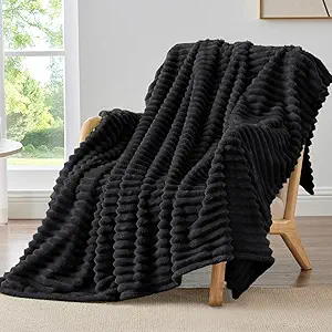 BEDELITE Fleece Throw Blanket for Couch - 300GSM Soft & Warm Fluffy Black Blanket, Decorative and Giftable Striped Blankets for Women, Men, 50"x60"