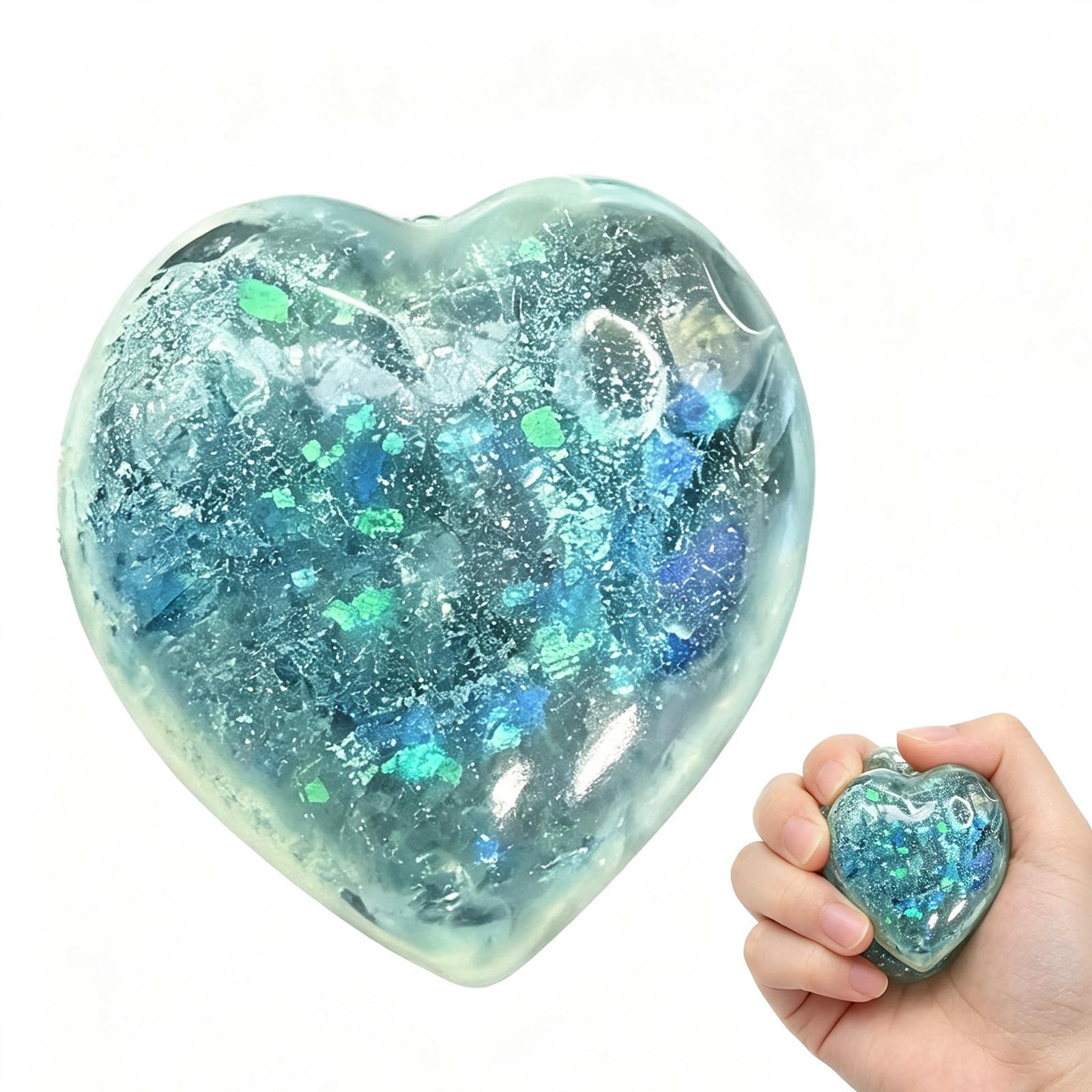 Squishy Glitter Heart Shape Stress Ball, Maltose-Filled Squeeze Fidget Toy