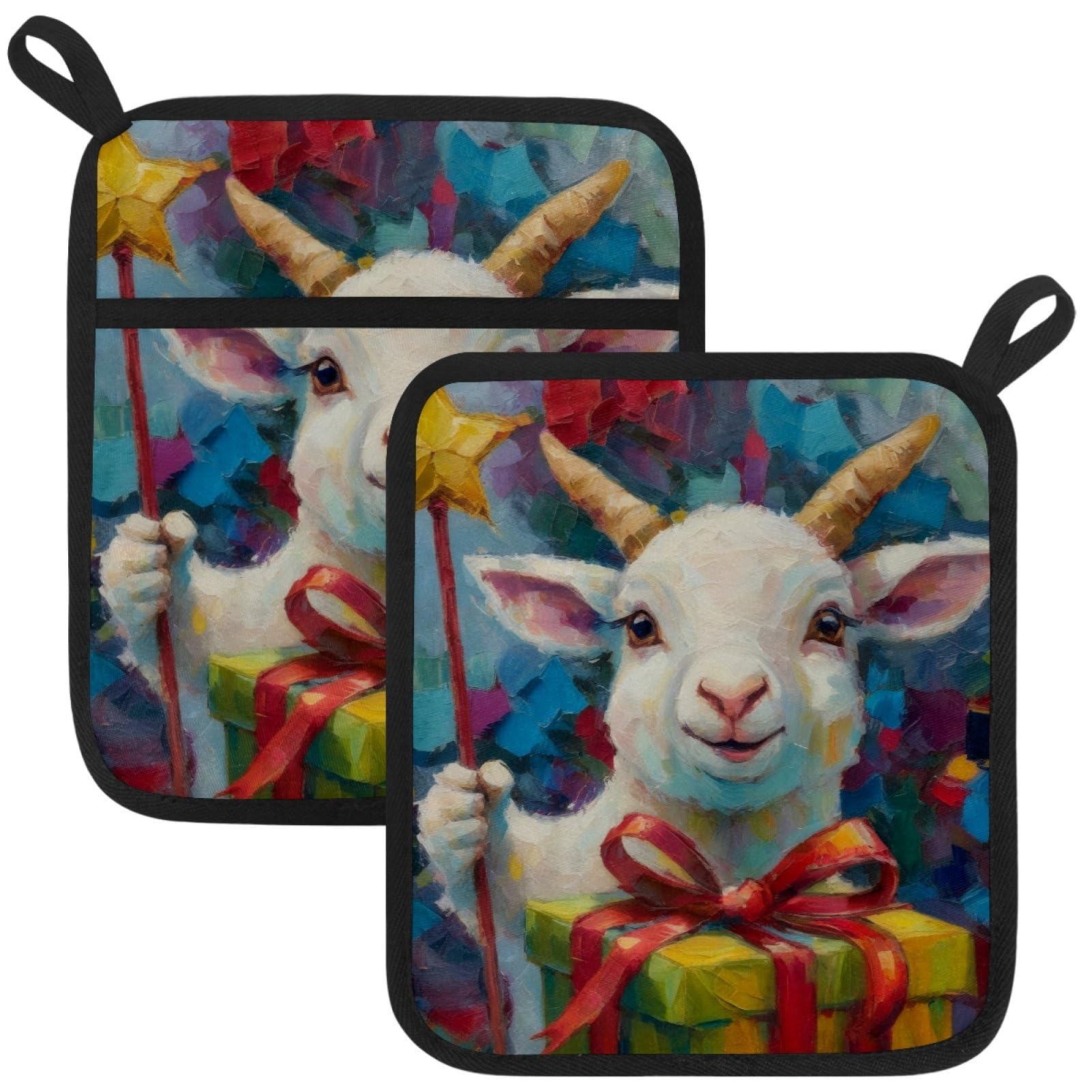 VAPOKF Christmas Goat Pot Holder, Heat Resistant Oven Cloths, Potholders & Oven Gloves, for Kitchen Cooking & Baking, Thick & Safe, Protection of Hands From Hot Utensils