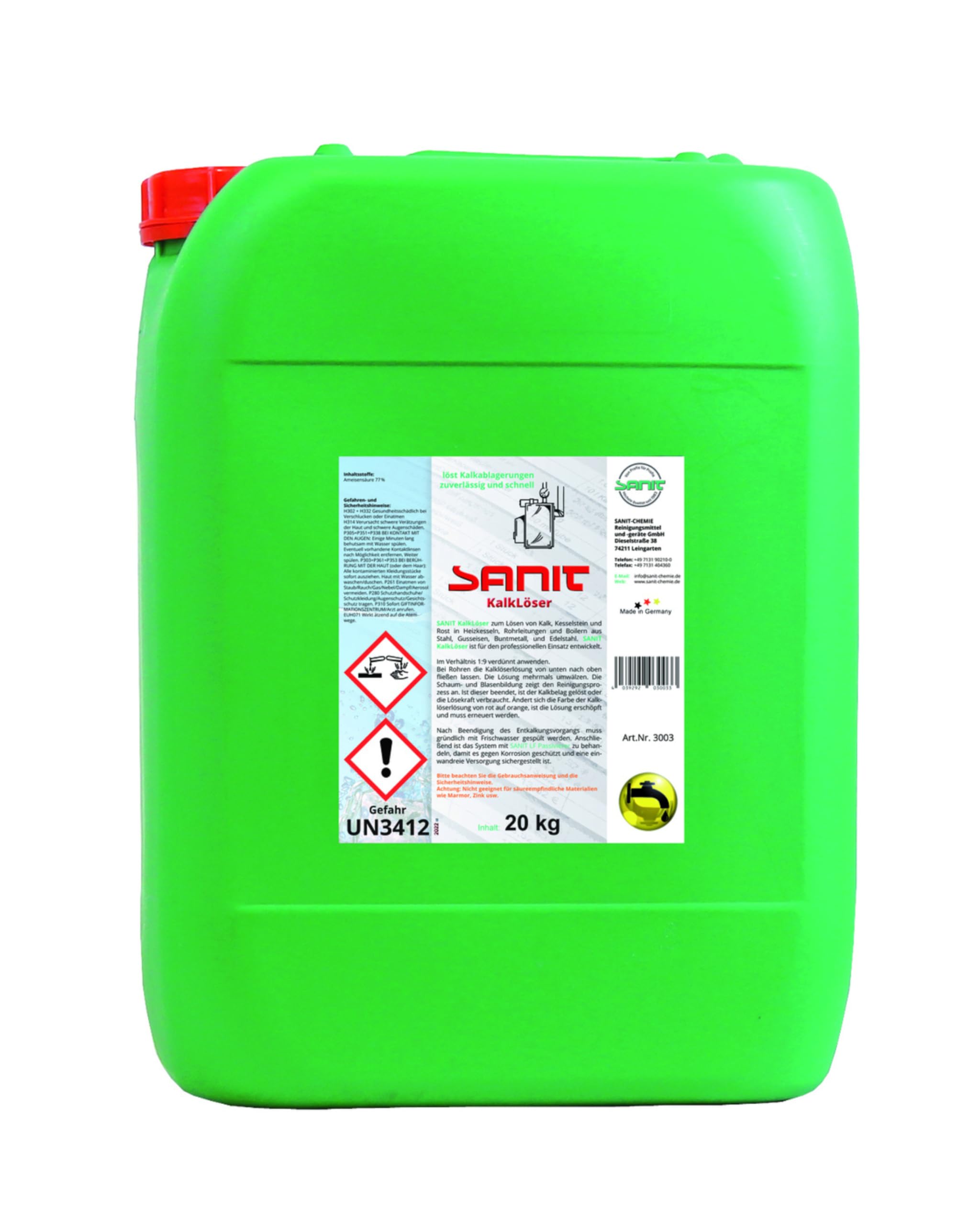 SANIT - KalkLöser - 20kg Kanister - Entkalker - Die schnelle Kraft mit Metallschutz