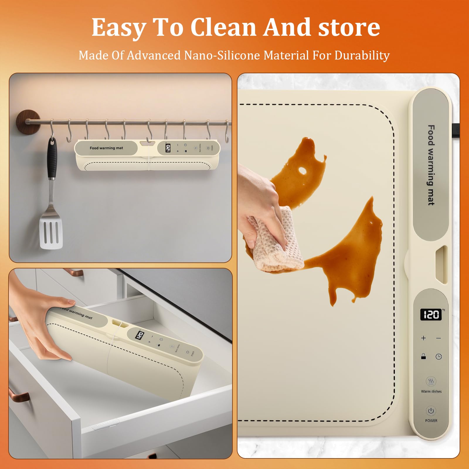 Bandeja de Calentamiento de Silicona 80 * 38cm con 7 Niveles y Bloqueo para Niños de 1–8H, Bandeja Calentador de Comida Eléctrica Calienta Platos de Comida Ideal para Buffets, Familia, Fiesta