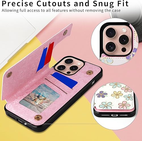 Miniatura 353 de UEEBAI Funda tipo cartera para iPhone 15 Pro Max con tarjetero, cubierta de cuero PU con soporte, bloqueo RFID, doble cierre magnético, relieve de