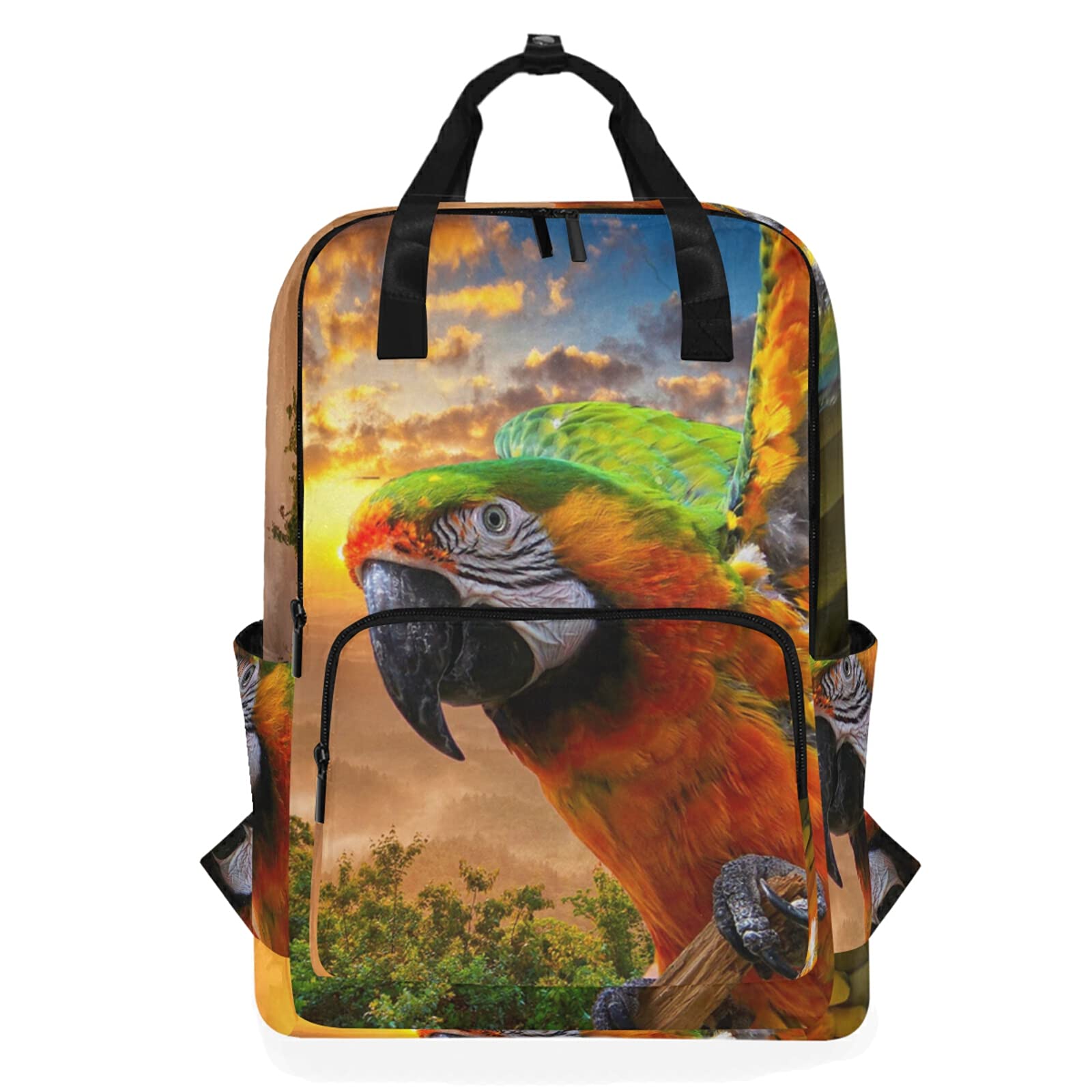 Linomo Boys Multicolor Tropical Parrot Bird Backpack Daypacks Bookbag Camping Hiking Travel School Shoulder Bag Laptop Rucksack Computer Backpack For Kids Girls Men Women