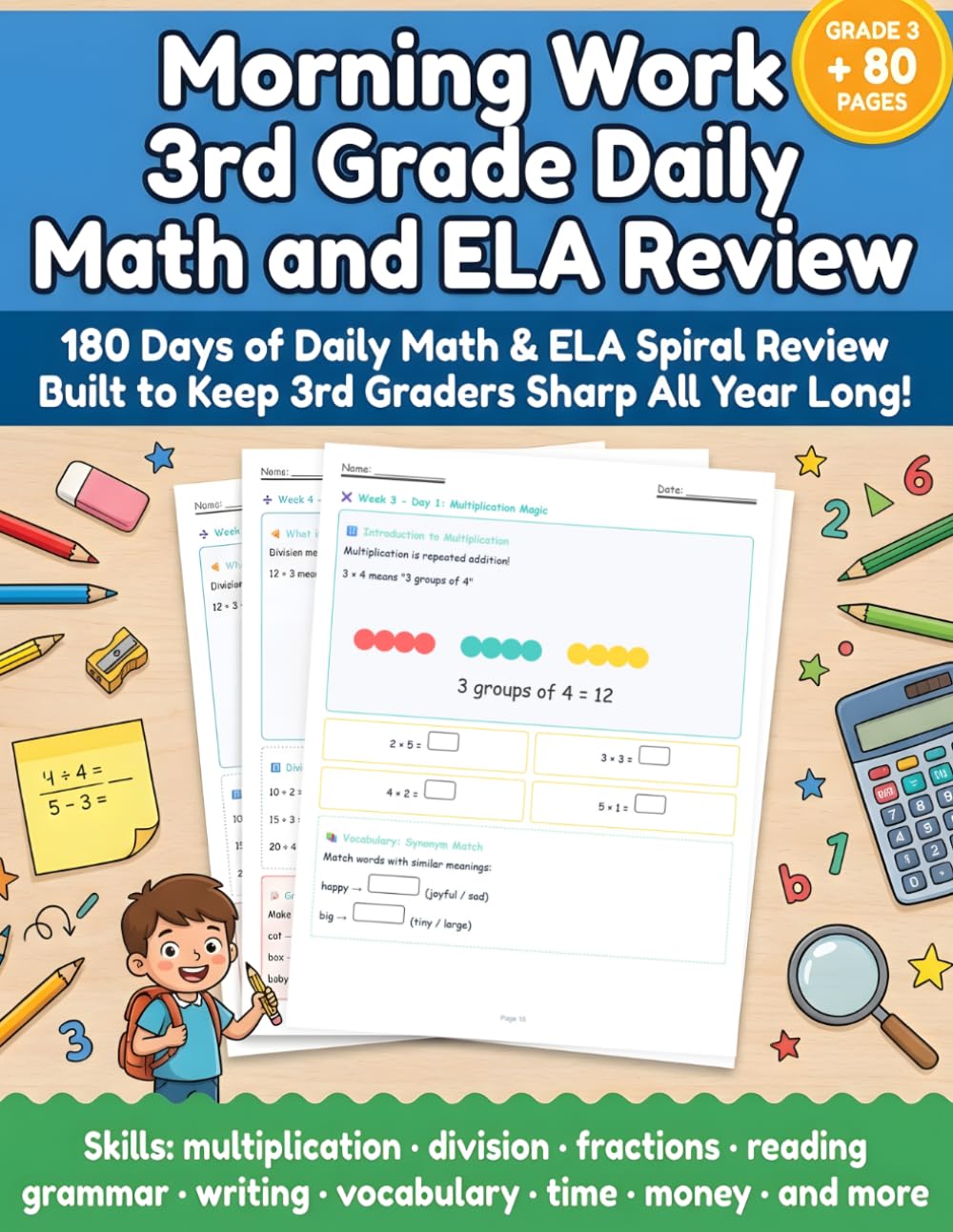 Morning Work 3rd Grade Daily Math and ELA Review: Math, Grammar & Reading Practice for Grade 3 | Ages 8–9 Bell Ringer Workbook with Multiplication, Division & Reading Comprehension