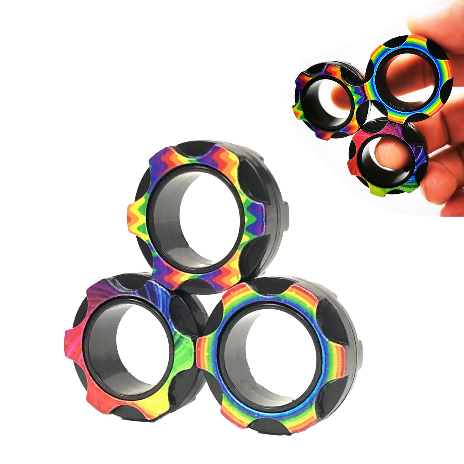 Aionly Magnetic Rings, Finger Spinner Fidget Toys, Stress Relief Gadgets for Anxiety, Magnetic Toys For Ages 4-10, Christmas Stocking Filler Gift For Boys Girls 4 5 6 7 8 Years Old (rainbow)