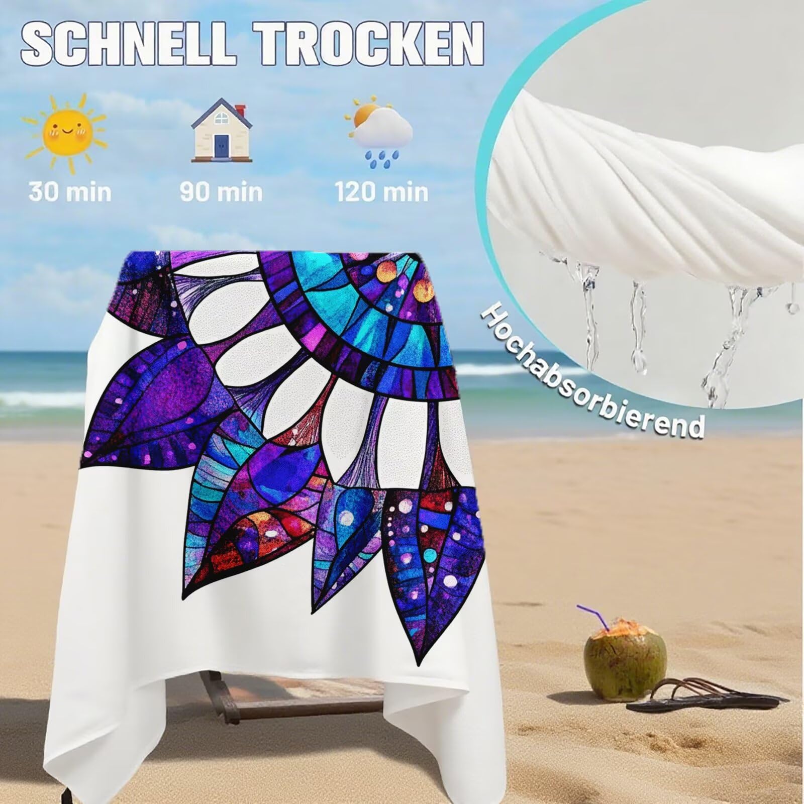 Serviette de Plage XXL 100x200 cm,Mandala Serviette Plage Microfibre avec Séchage Rapide, Anti-Sable, Absorbante Fonction Design pour Vacances Piscine Pique-Nique Voyages Yoga, Cadeau Femme Q-361
