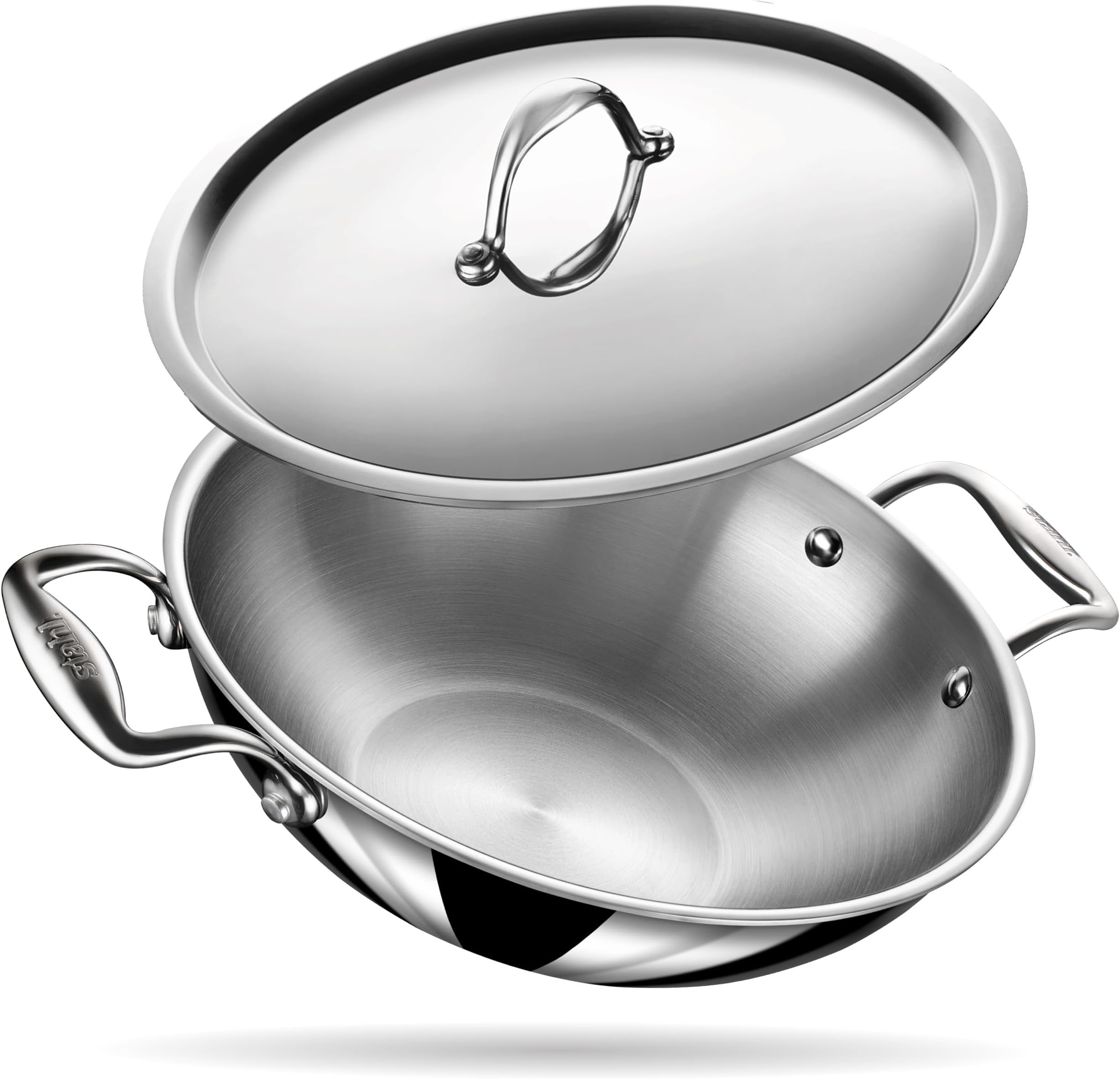 Stahl Artisan Triply 1.6 L, 20 cm Stainless Steel Kadhai with Lid, Kadai for Cooking, Stainless Steel Cookware Triply Kadai, Induction & Gas Stove Compatible