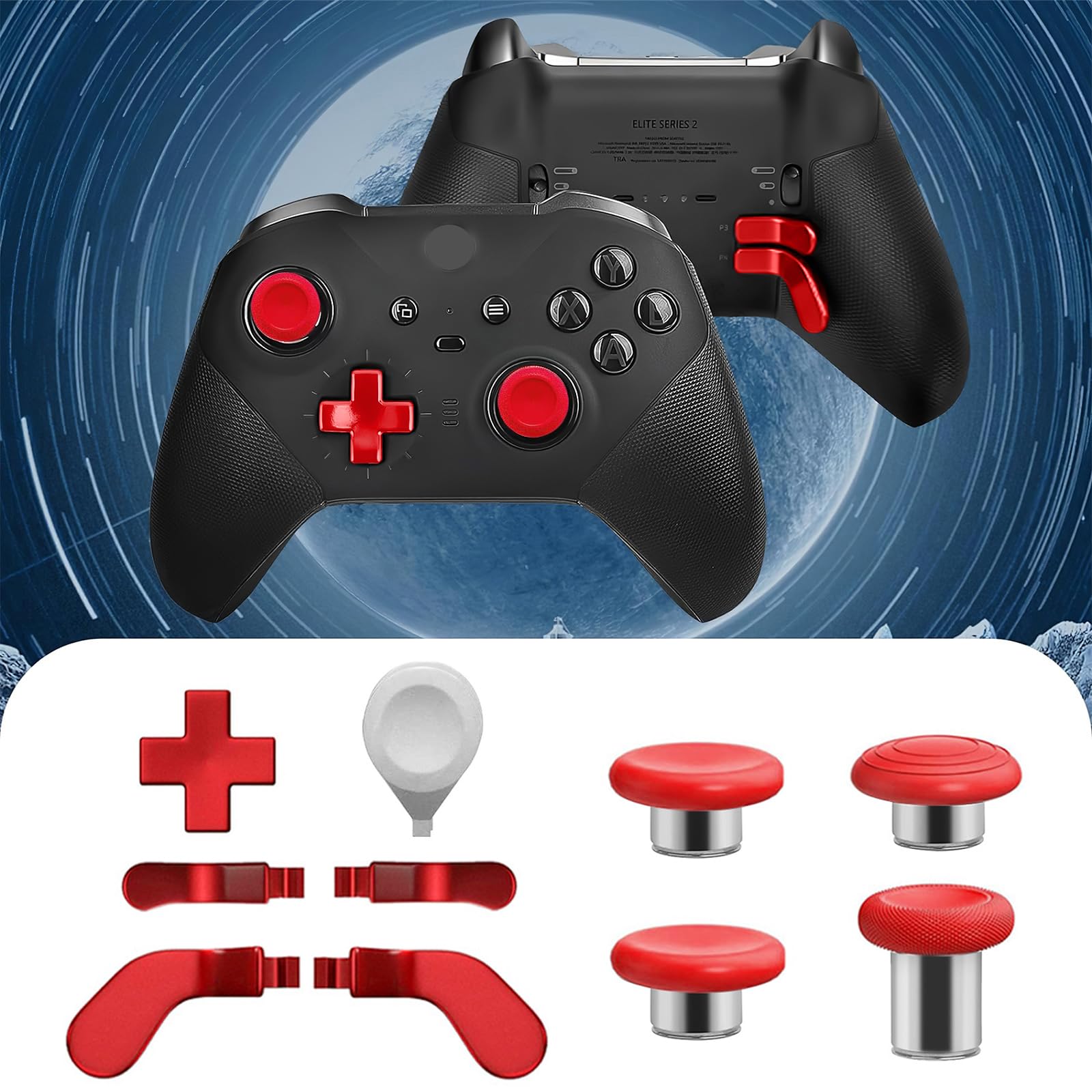 Paquete completo de componentes para Xbox Elite Series 2 Xbox Elite Controller 2 accesorios con funda de transporte, 4 paletas, 4 palas, base de carga y 1 herramienta de ajuste (rojo)
