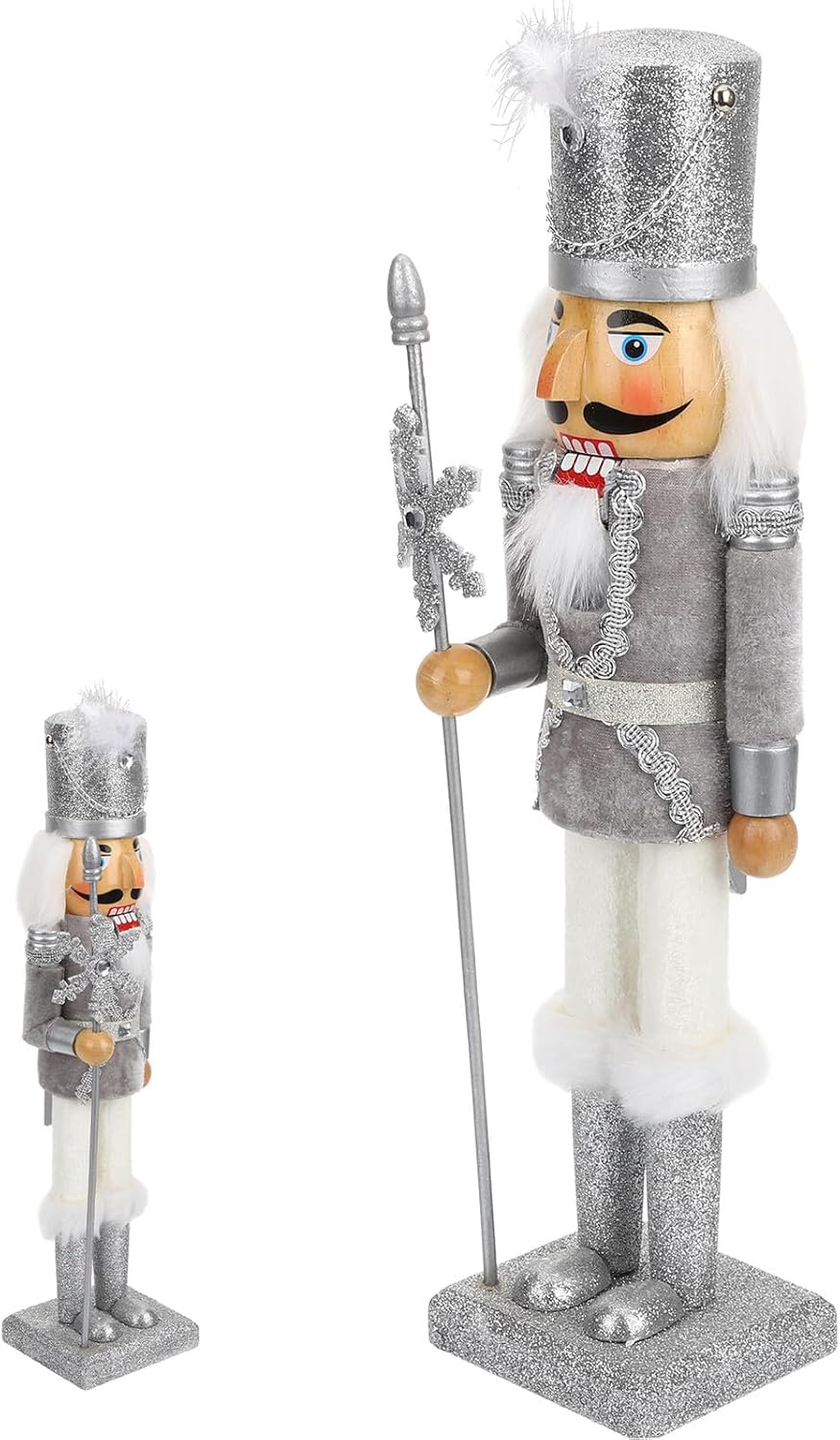 VALICLUD 38cm Silver Snowflake Wooden Nutcracker Figurine Xmas Decor Traditional Christmas Nutcracker Craft Home Table Decoration