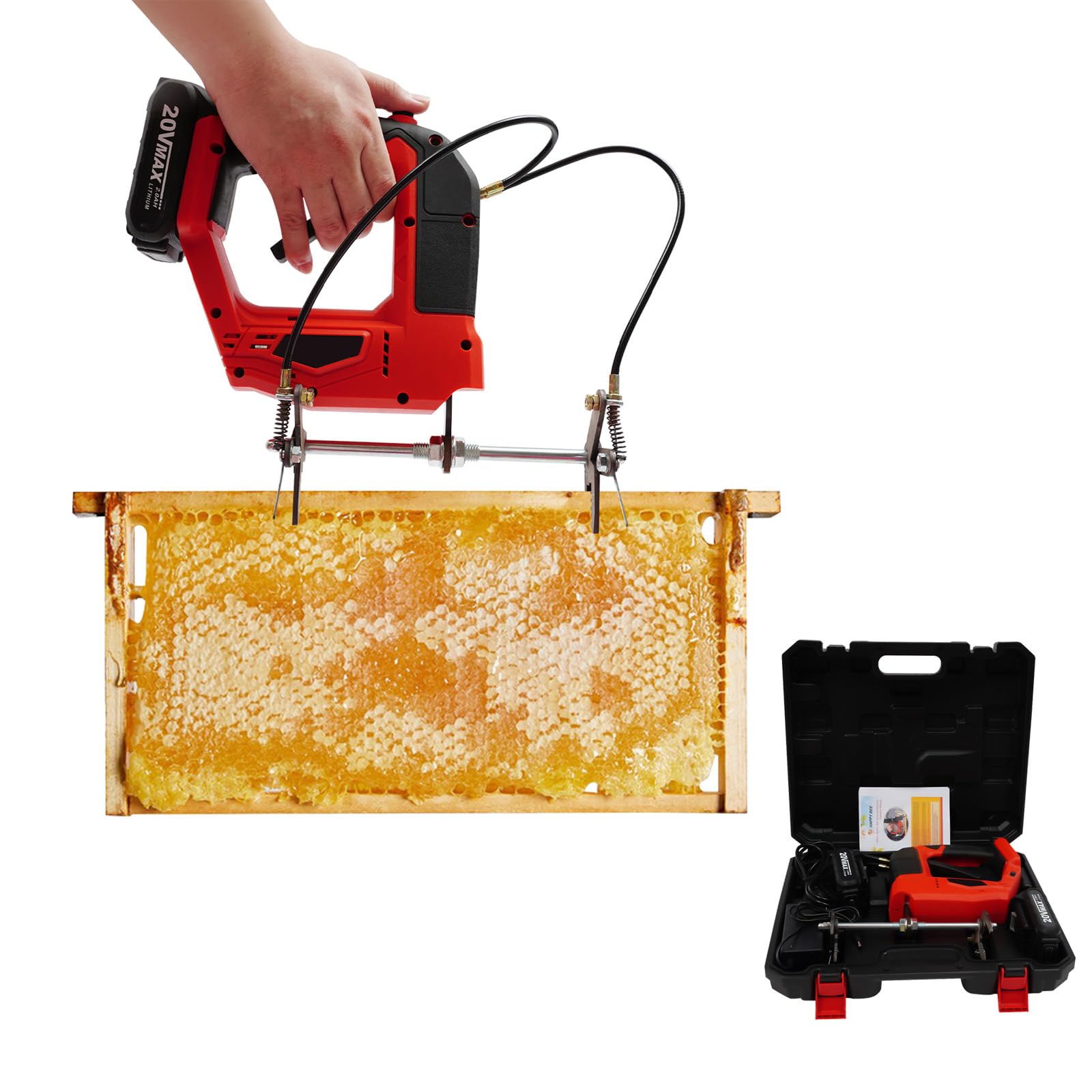 Electric Bee Shaker, 4 Speeds Cordless Beehive Shaking Machine, 20V Rechargeable Handheld Honey Bee Frame Shaker, Portable Bees Remover Tool with 2000mAh Batteries, Beekeeping Supplies