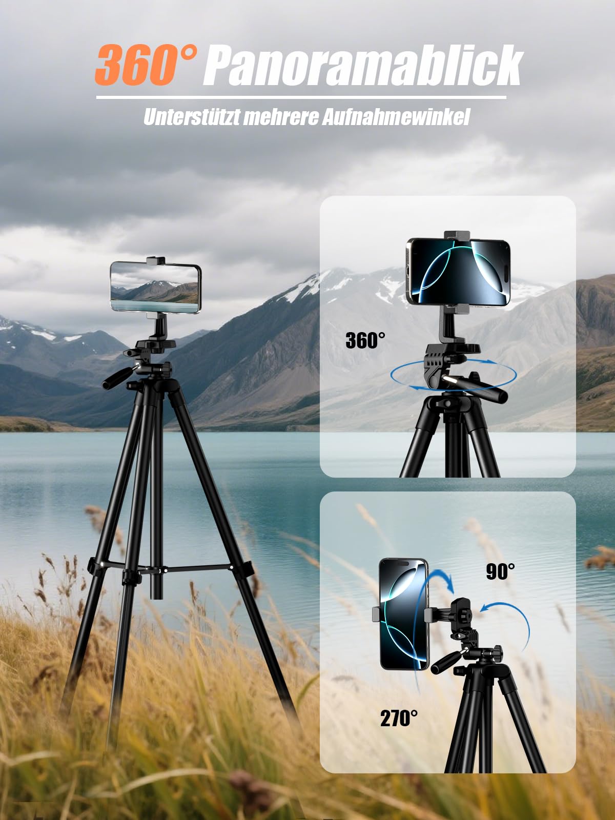 Stativ für Smartphone 180cm Kamera Stativ Leichtes Aluminium Handy Stativ mit Funkfernbedienung, Handyhalterung & Tasche, kompatibel mit Canon, Nikon, actioncam und Smartphones