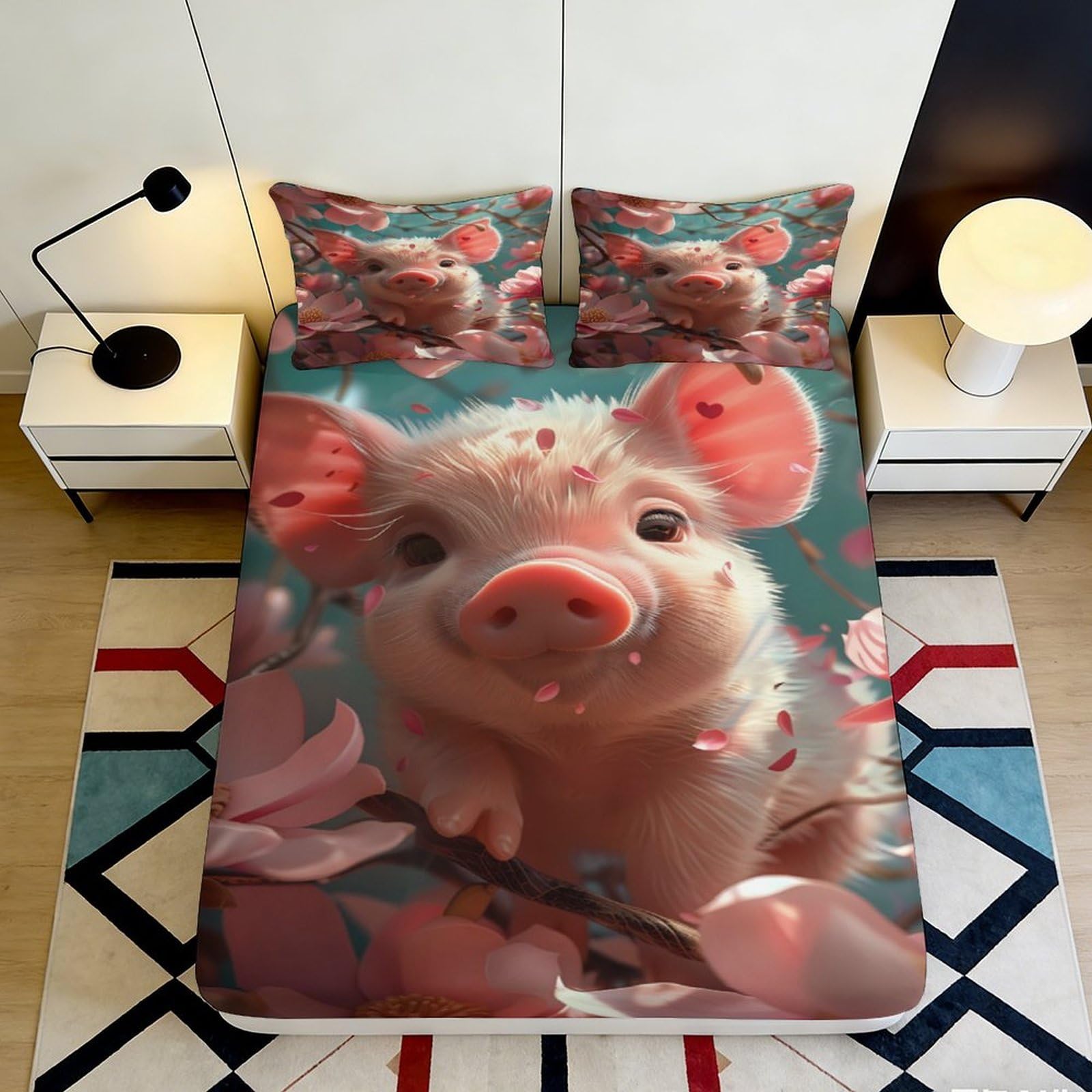 Dhbaneiok Style-6 3D Printed Cute Pig Blossom Fitted Sheet Microfiber Soft Breathable Animal Bed Cover For Bedroom Dorm Decor 90X200x25cm
