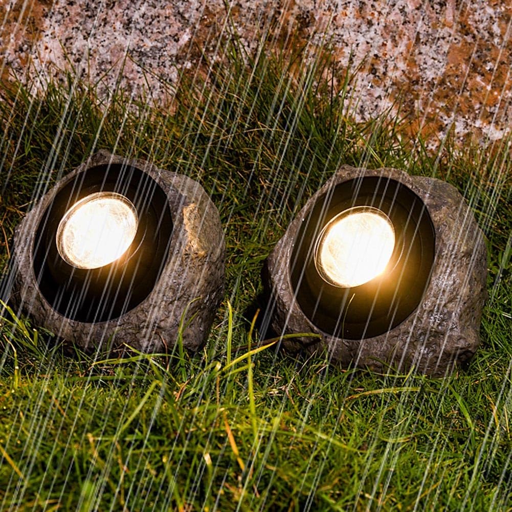Lampe en pierre solaire étanche IP65 avec kit de montage LED (comme sur la photo)