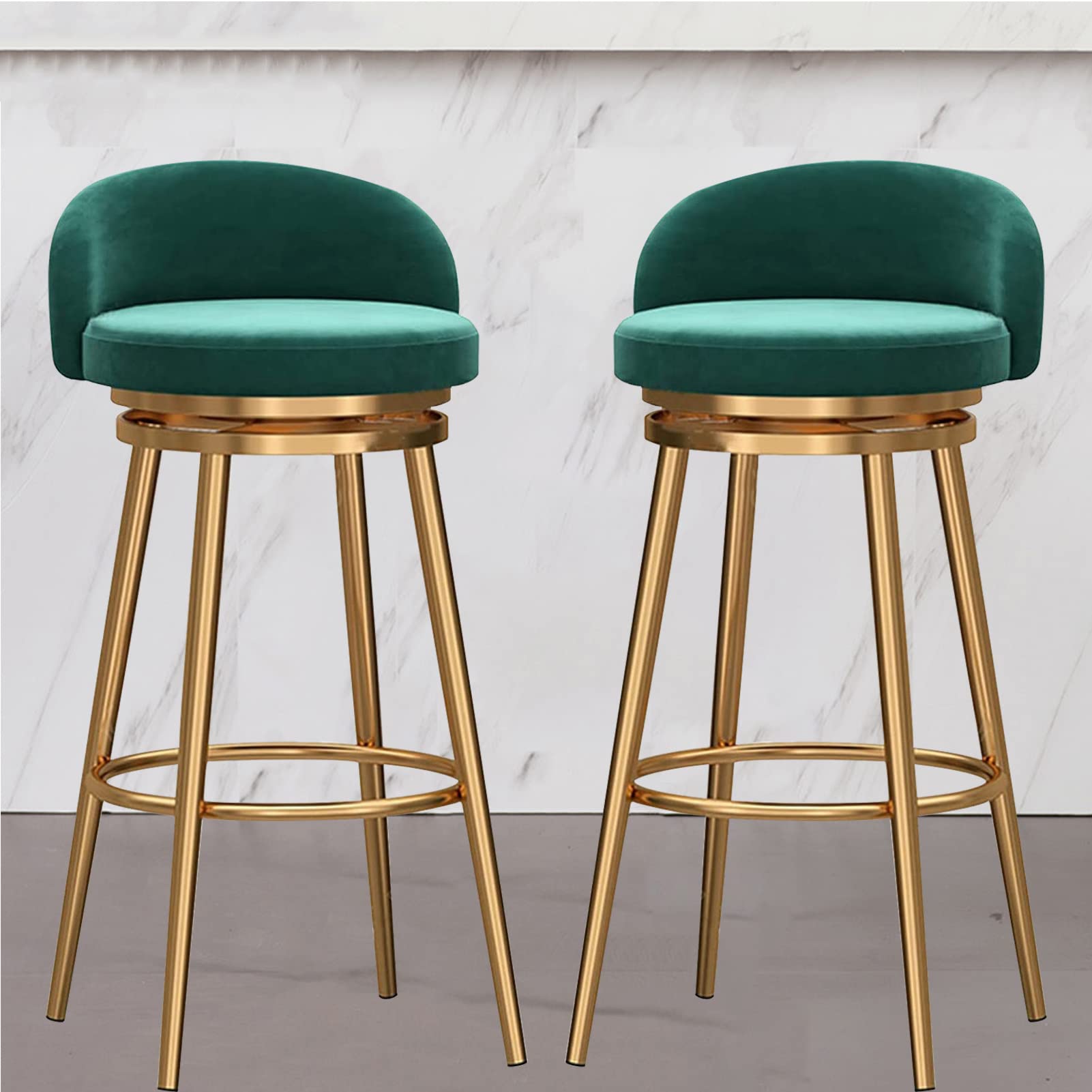 Tabourets de bar vert velours lot de 2 chaises de comptoir de cuisine avec dossier