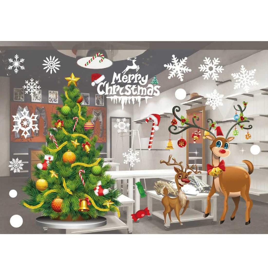 Stickers muraux de Noël autocollants amovibles intérieur extérieur décoration vitrine 55x38