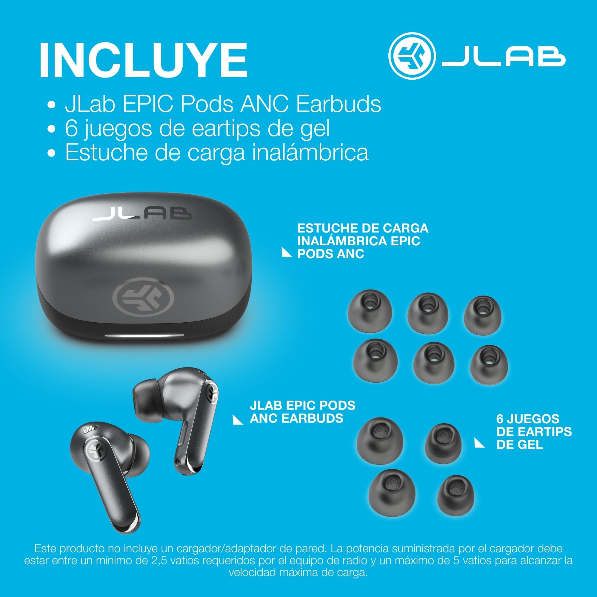 JLab Epic Pods ANC Auriculares Bluetooth Inalámbricos In-Ear - 60h, Negro | Cancelación Activa de Ruido, Audio Hi-Res, IP55, Audio Personalizable, Multipunto, Llamadas Claras