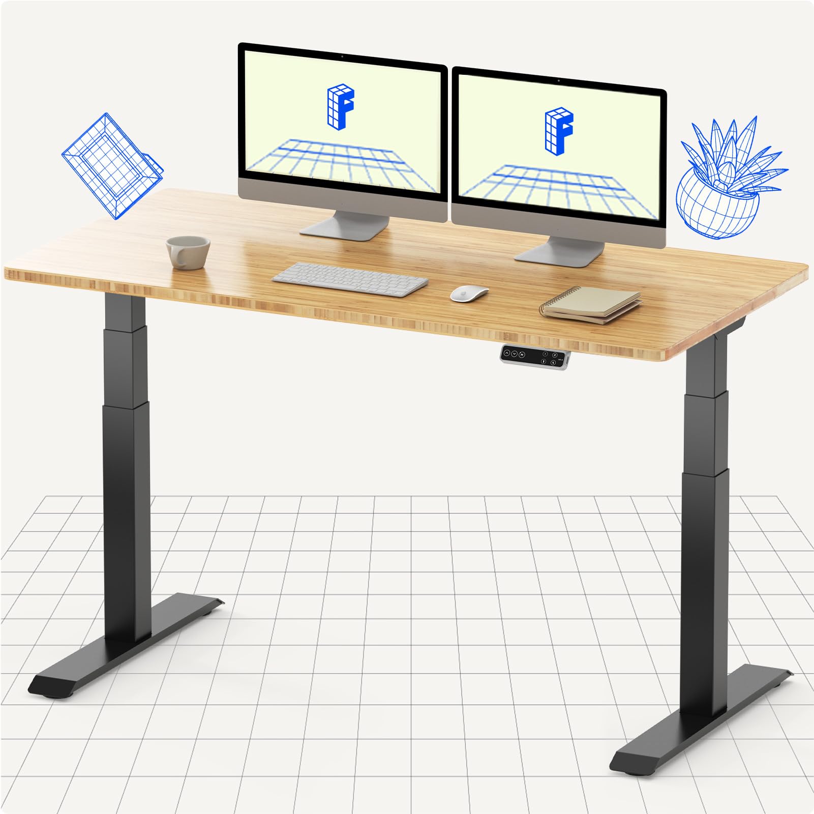 FLEXISPOT Electric Standing Desk E7, Height Adjustable Desk with Whole-Piece Bamboo Board and Dual Motor 3 Stages, 55x28 Inch, 4 Presets, Large Load Capacity Stand Up Desk Workstation Home Office