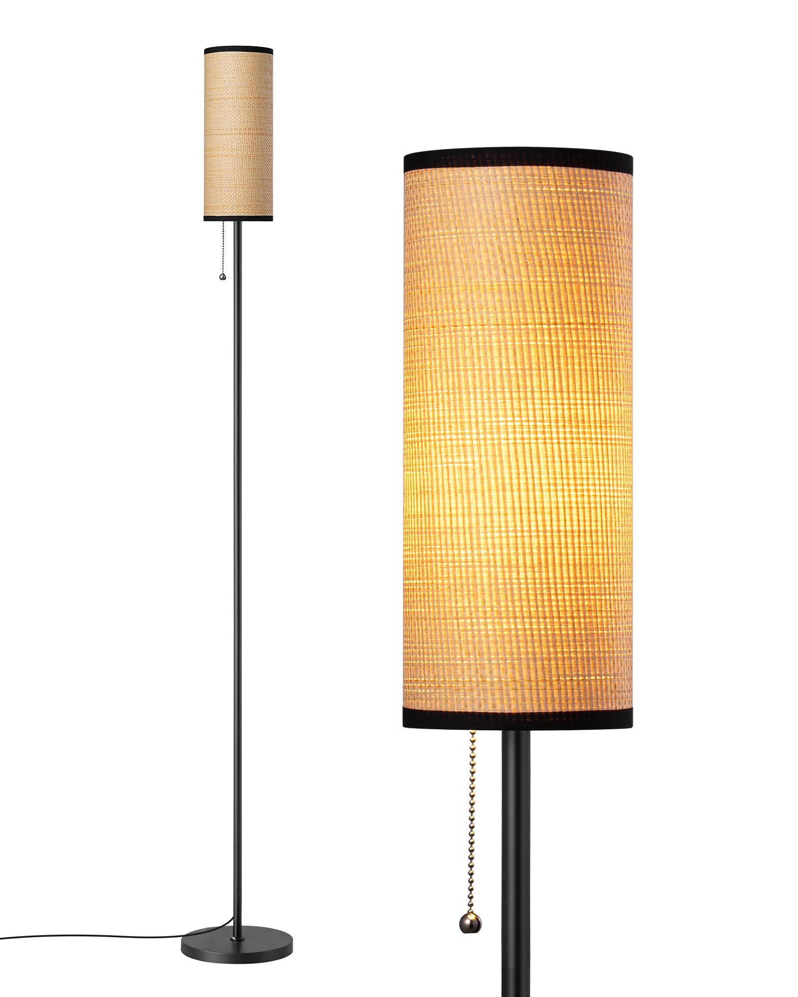 EDISHINE Lámpara de Pie para Salón, Lámpara Moderna Negra con Pantalla de Cuerda Trenzada y Base de Mármol, Casquillo E27 Incluido con Bombilla LED 6W, Luz Cálida 2700K para Dormitorio, Pasillo