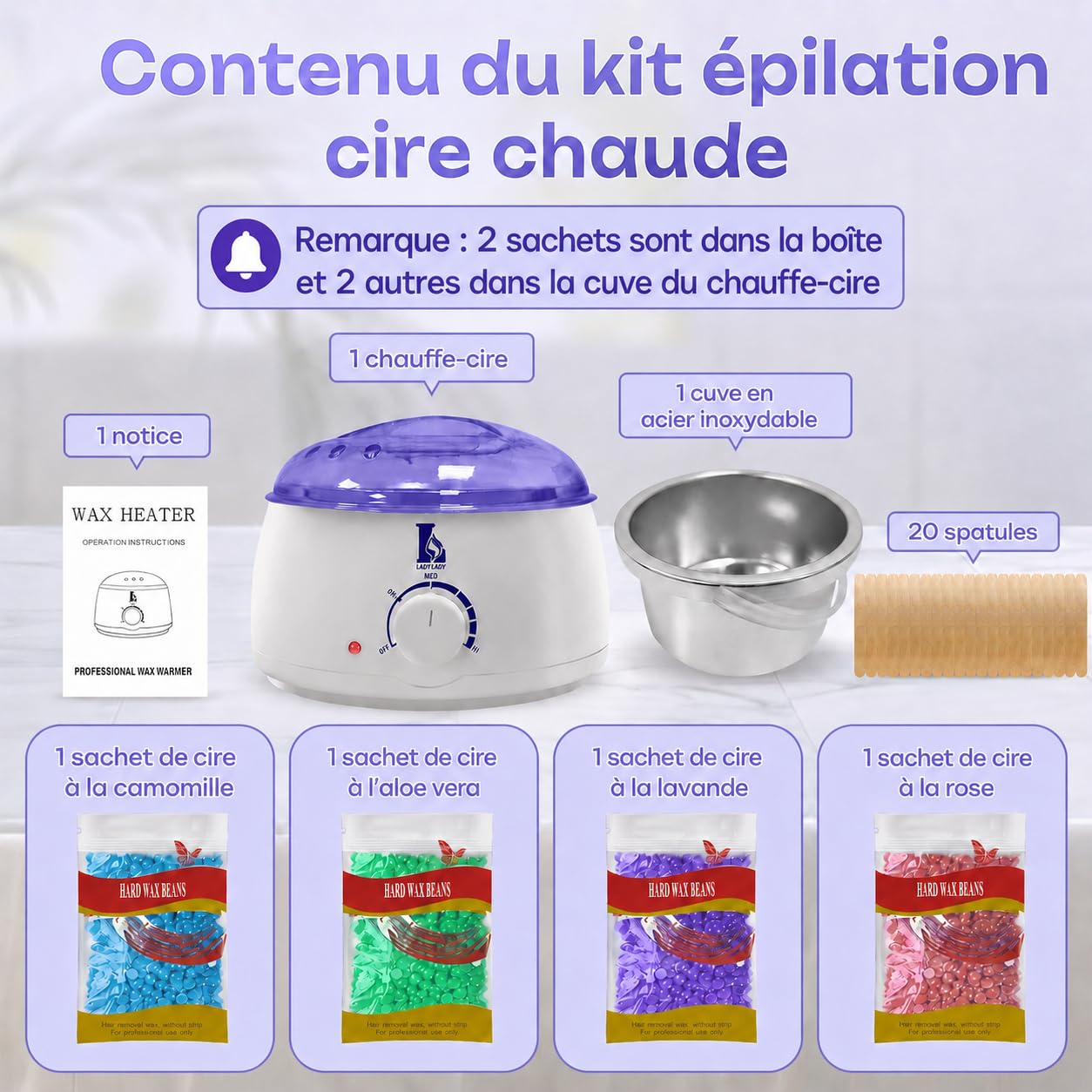 Chauffe Cire Épilation à la Maison, Appareil à Cire Chaude avec Température Réglable, Machine à Cire Compacte pour Visage, Petites Zones, Jambes, Aisselles et Maillot(blanc)