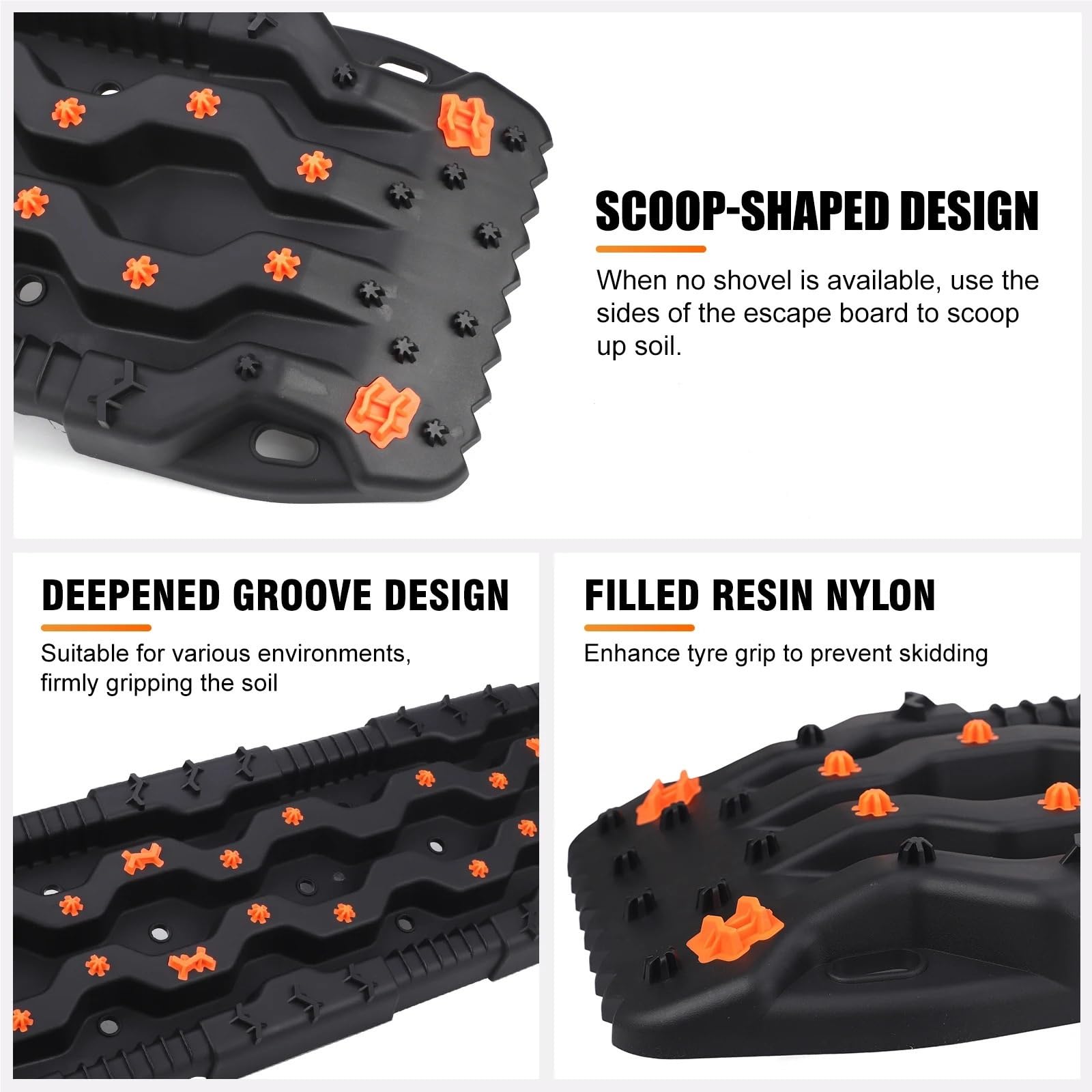 Tavola di trazione per il soccorso stradale, Pista di trazione fuoristrada for auto grandi dimensioni da 2 pezzi 10 tonnellate in PP(Oranje)