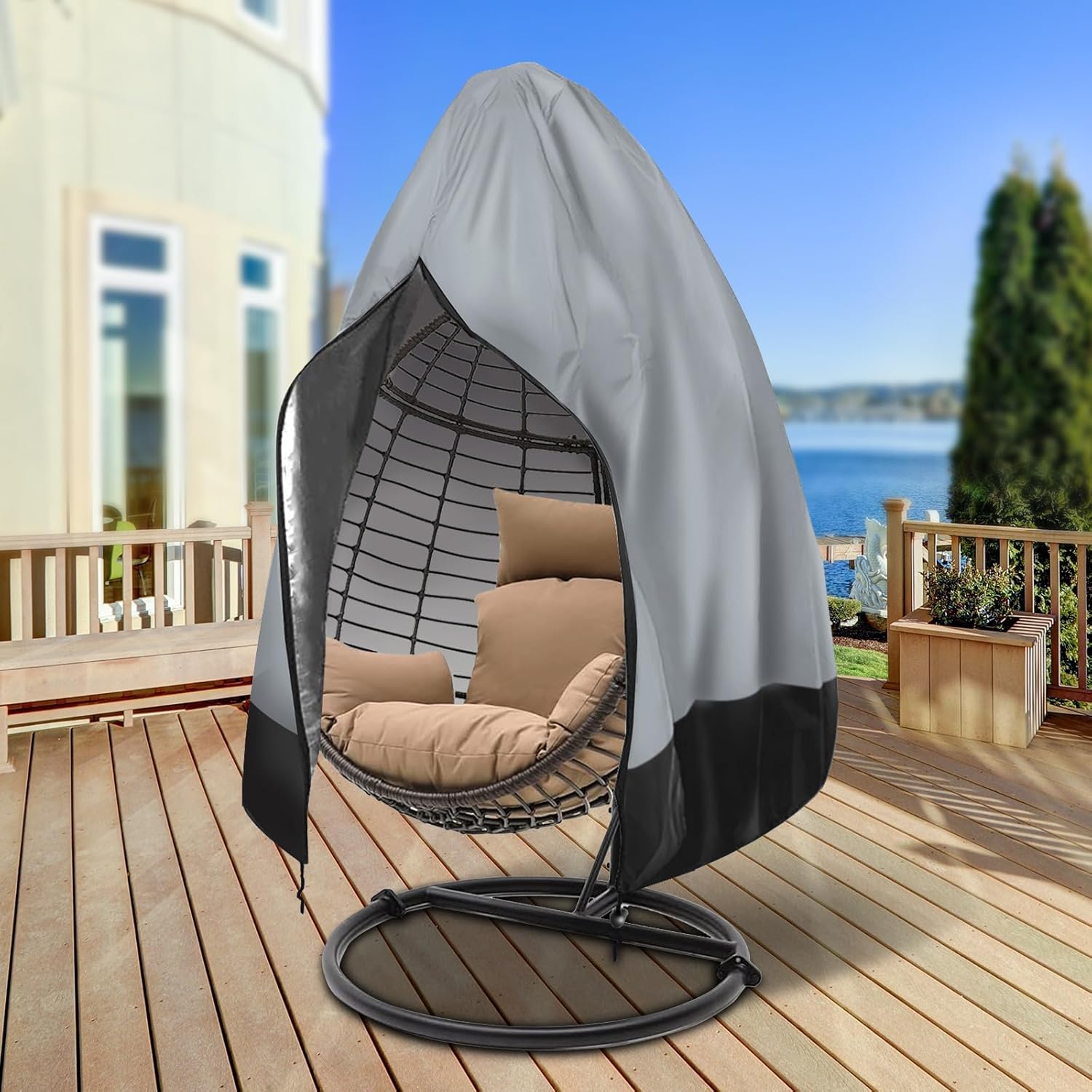 Outdoor Furniture Covers Waterproof, Patio Egg Chair Cover with Zipper,Outdoor Hanging Egg Chair Cover,UV Resistant, Windproof Heavy Duty,Wicker Egg Swing Chair Covers,Fits Single Seat Egg Chair, Gray